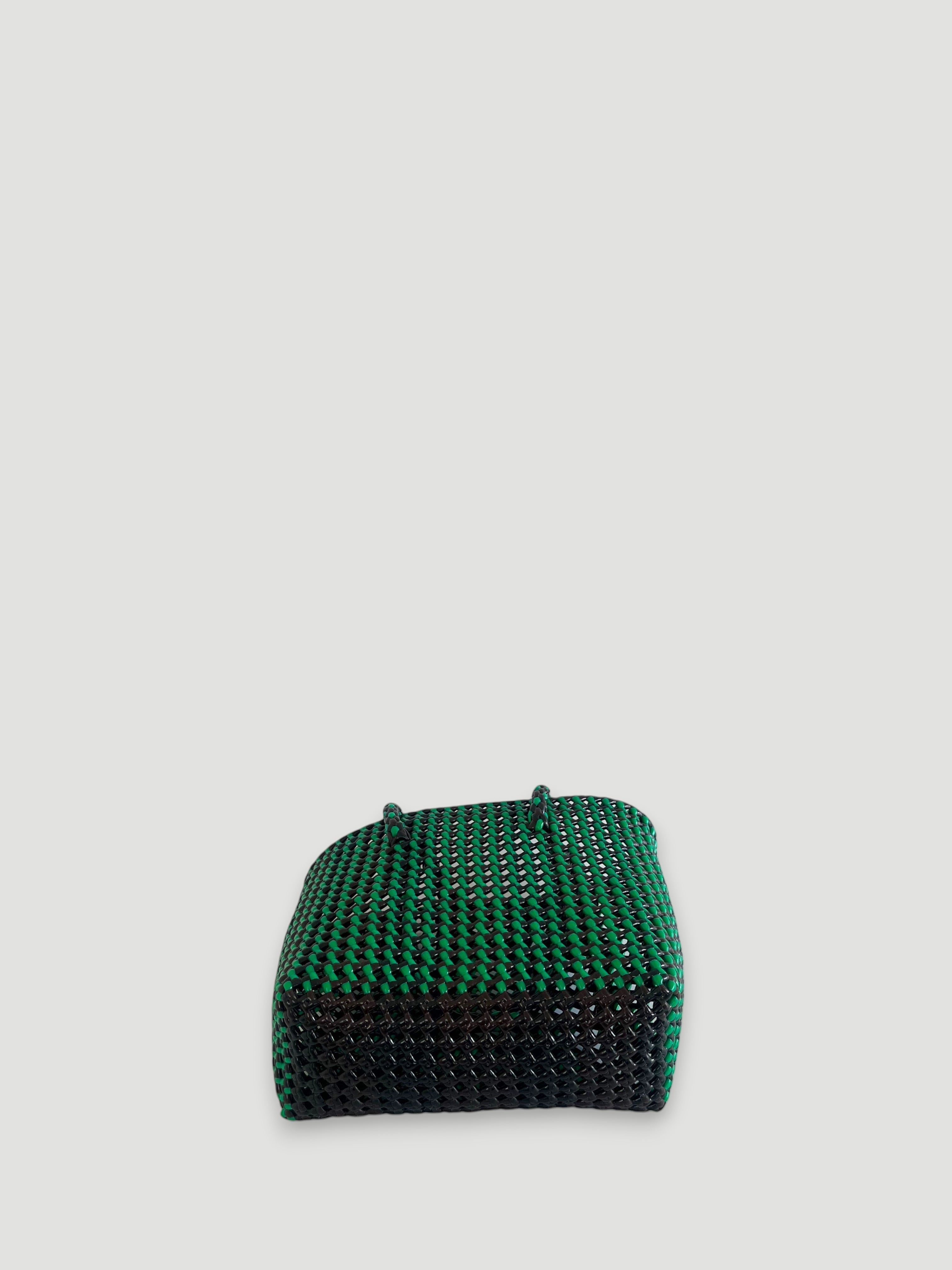 N°291S - SAC PANIER TRESSÉ MAIN - PETIT - marron & vert