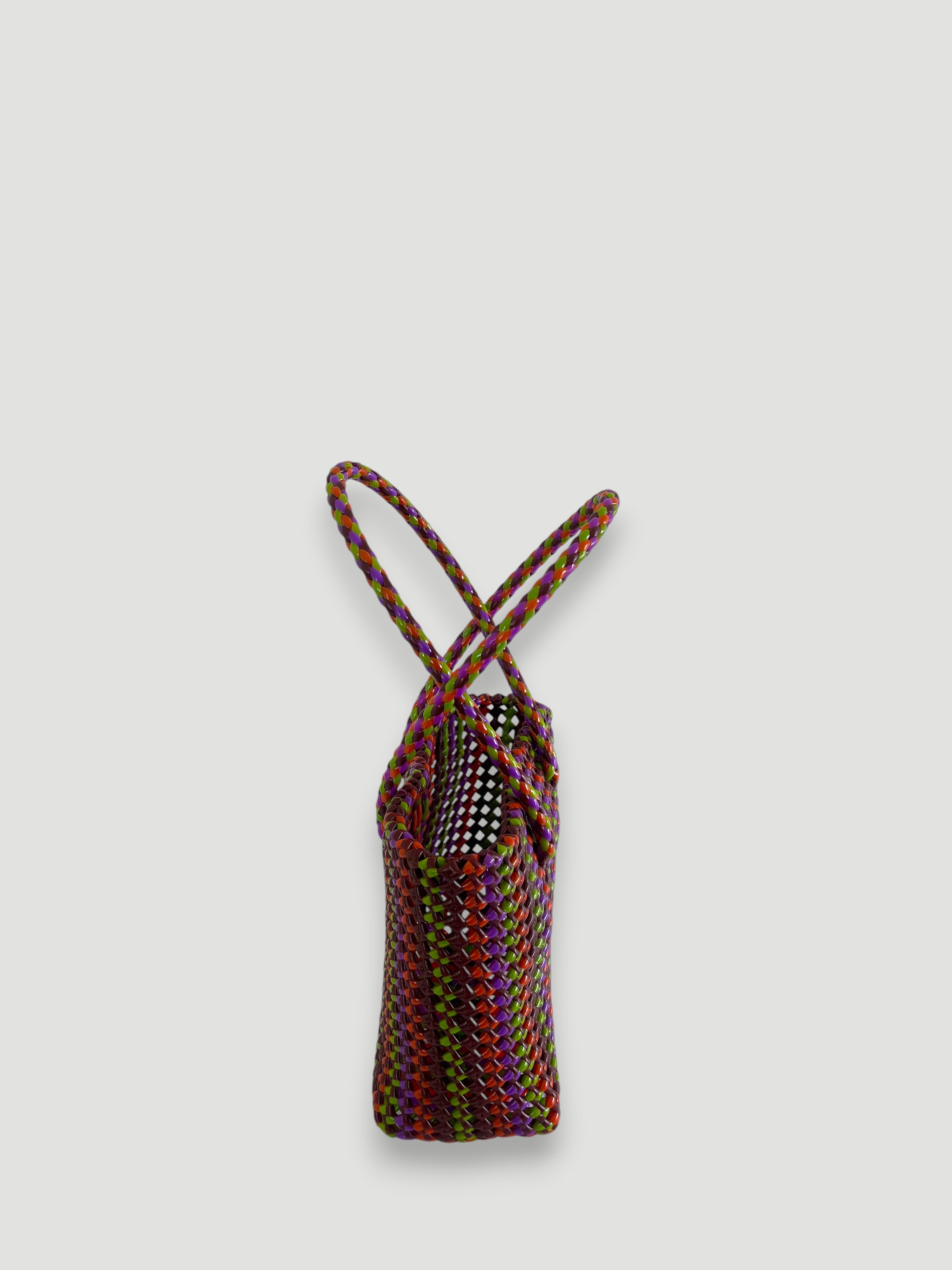 N°296S - SAC PANIER TRESSÉ MAIN - PETIT - multicolors