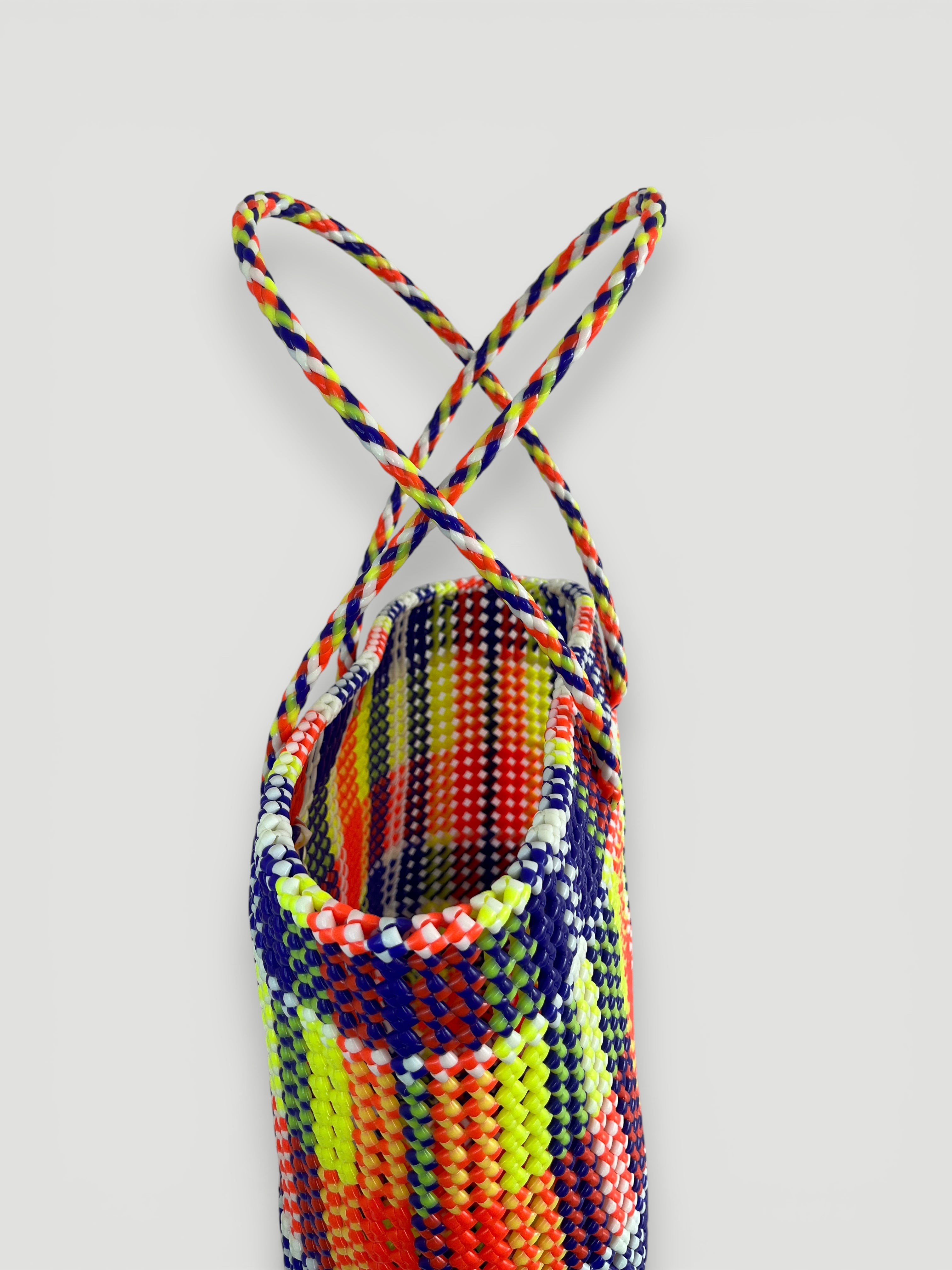 N°321L - SAC PANIER TRESSÉ MAIN - GRAND - multicolors