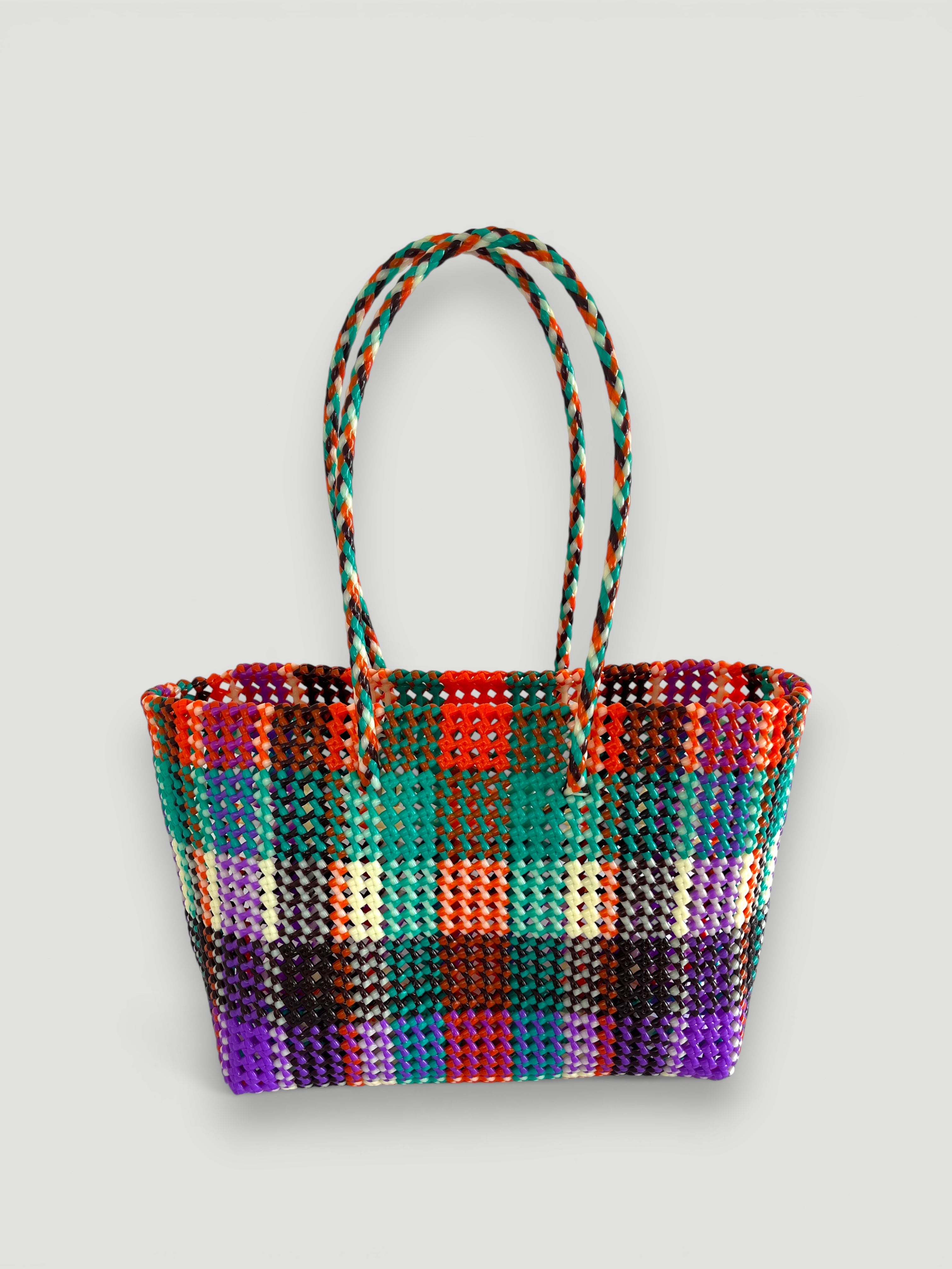 N°319L - SAC PANIER TRESSÉ MAIN - GRAND - multicolors