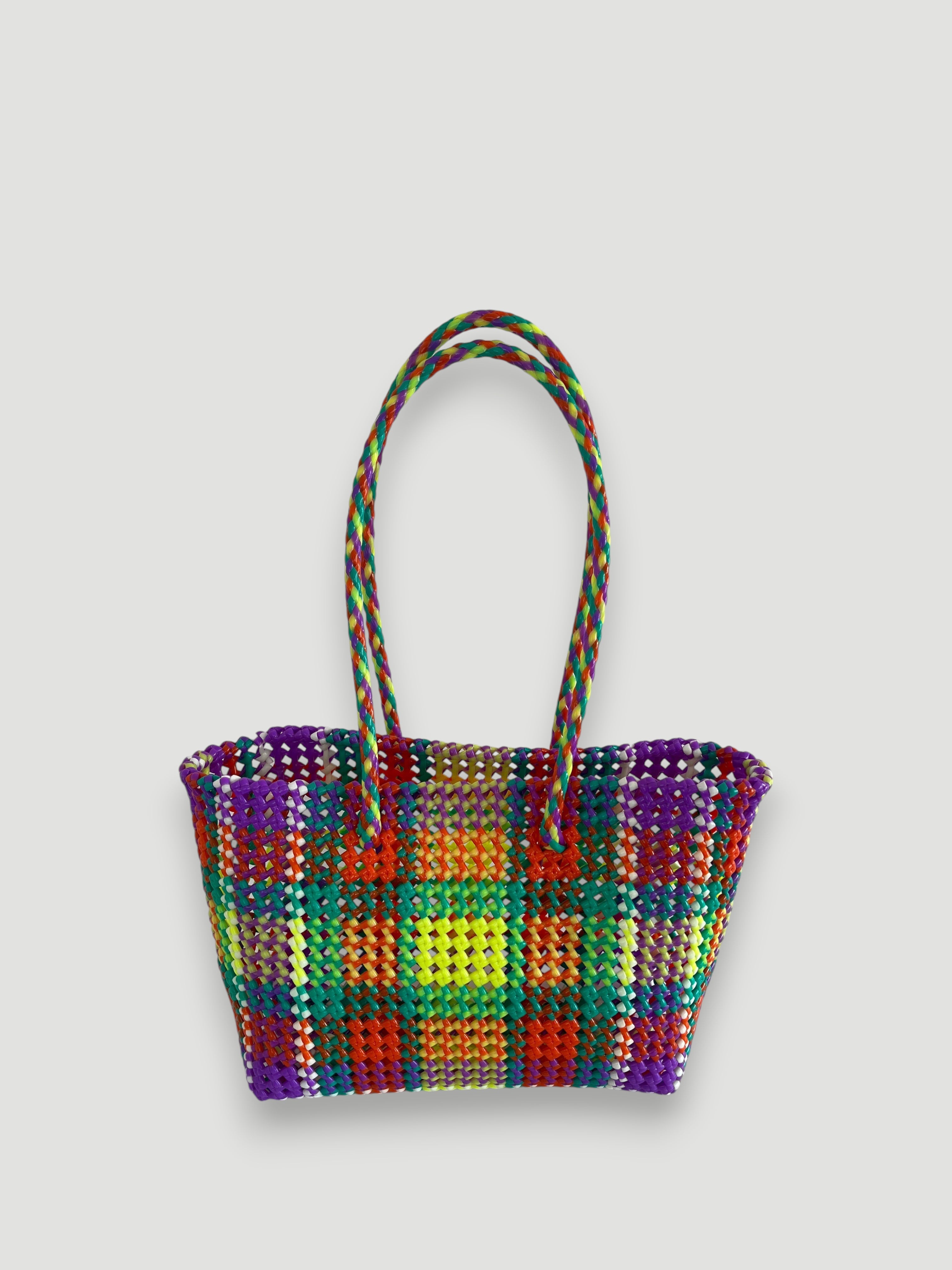 N°323M - SAC PANIER TRESSÉ MAIN - MOYEN - multicolors