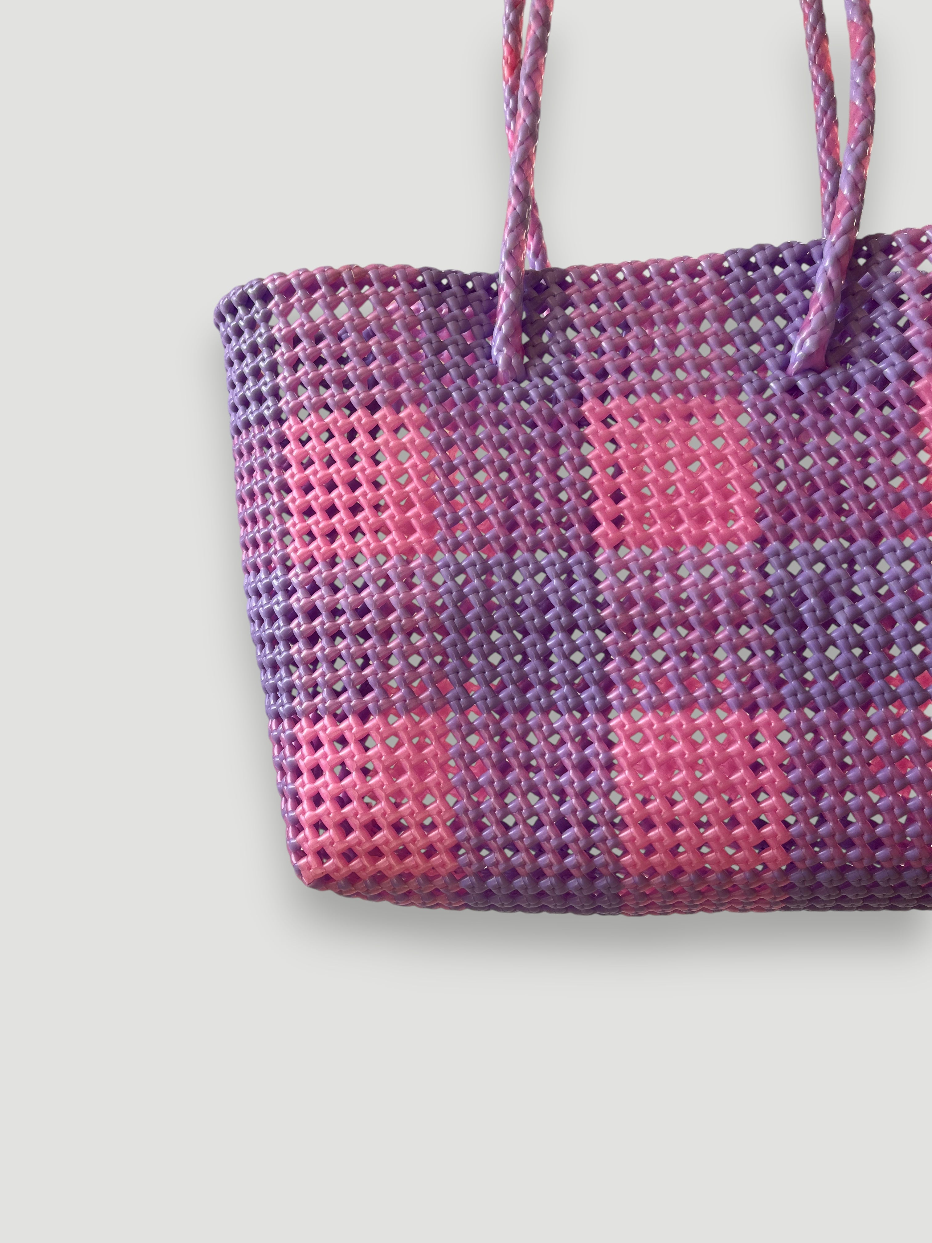No. 520L - HANDWOVEN BASKET BAG - LARGE - lavender & metallic rose