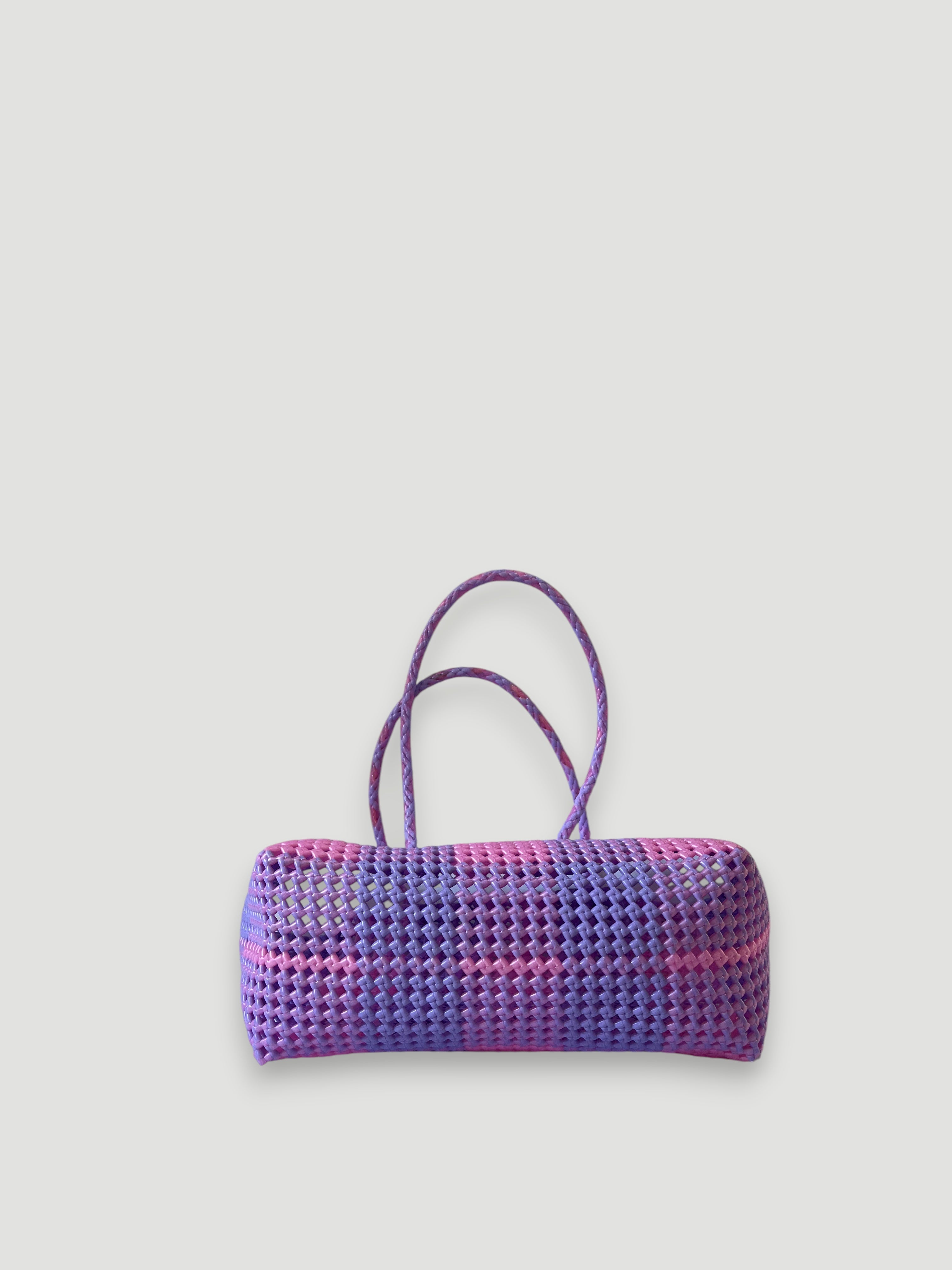 No. 520L - HANDWOVEN BASKET BAG - LARGE - lavender & metallic rose