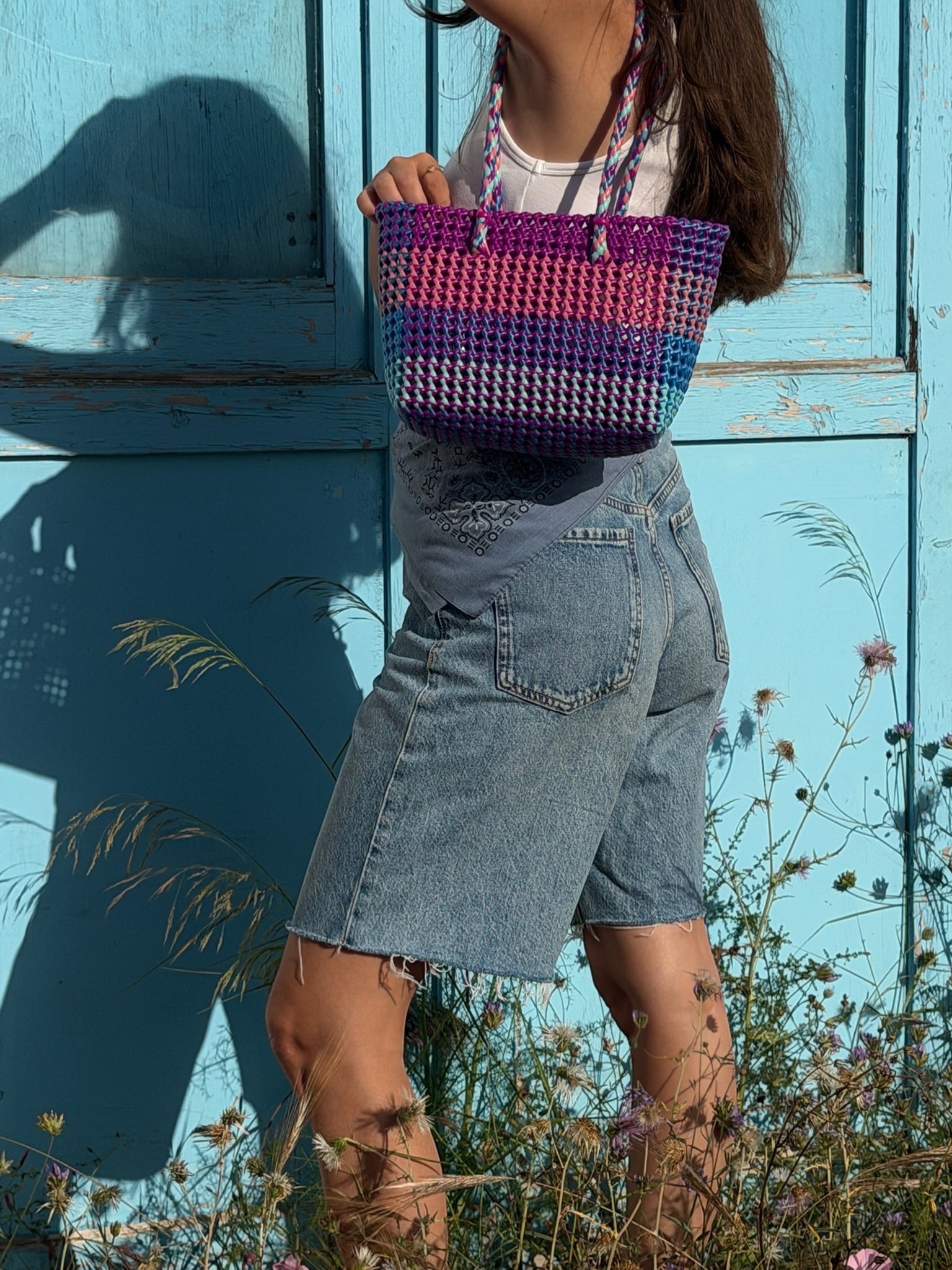 No. 523S - HAND-WOVEN BASKET BAG - SMALL - multicolored