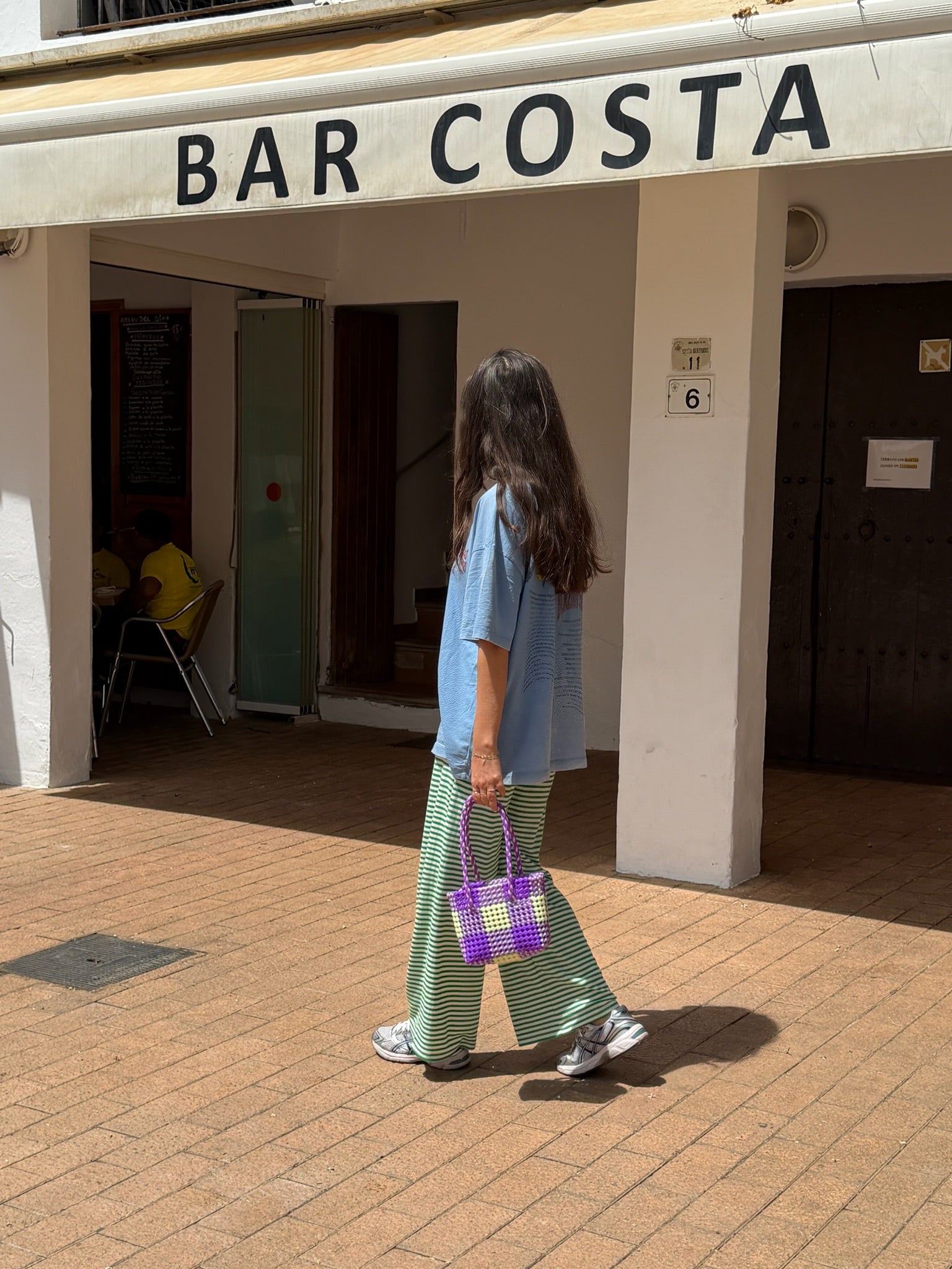 N°68XS - SAC PANIER TRESSÉ MAIN - MINI - violet & écru