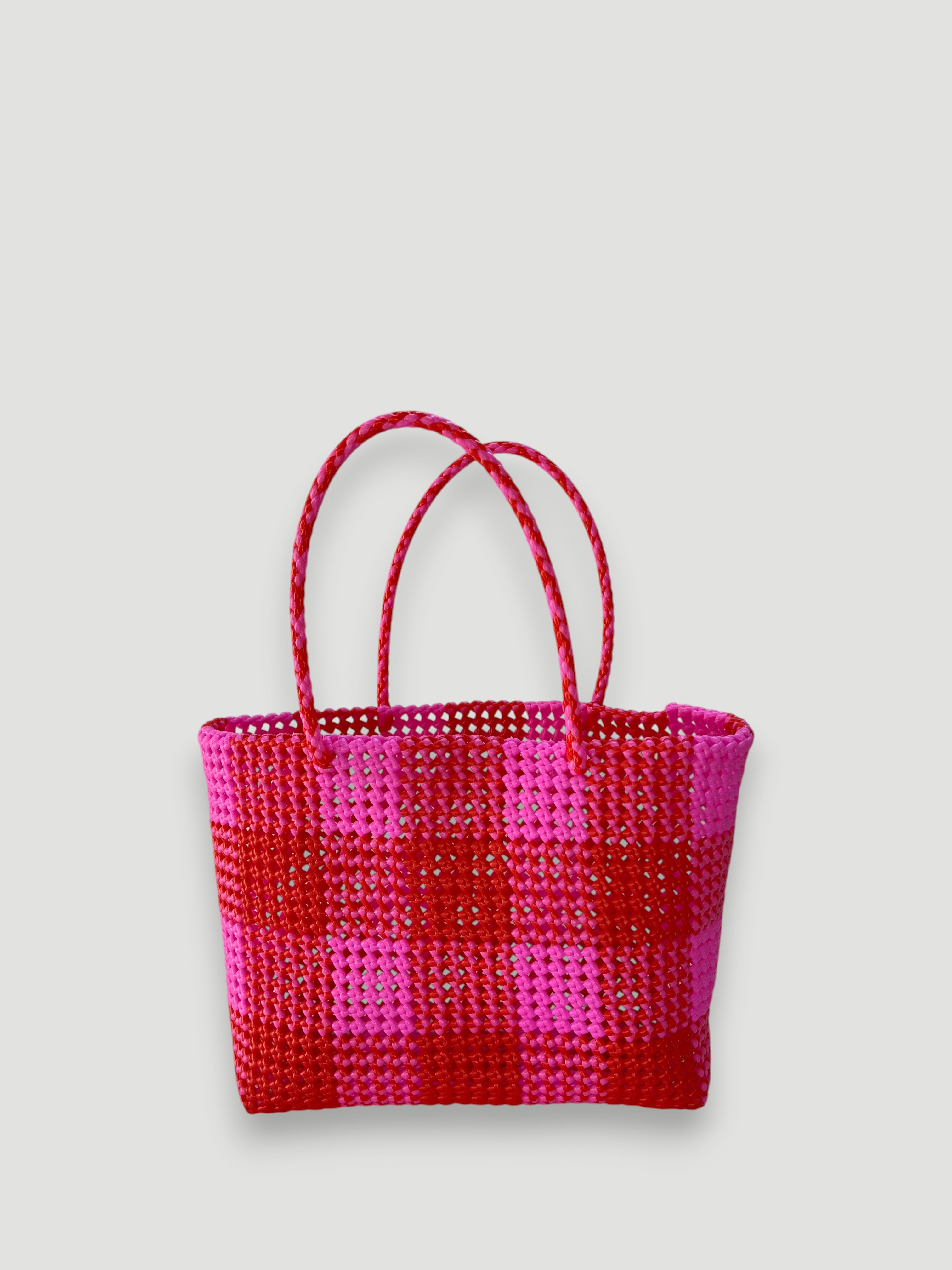 N°12L - SAC PANIER IMPARFAIT - GRAND - rose clair & rouge