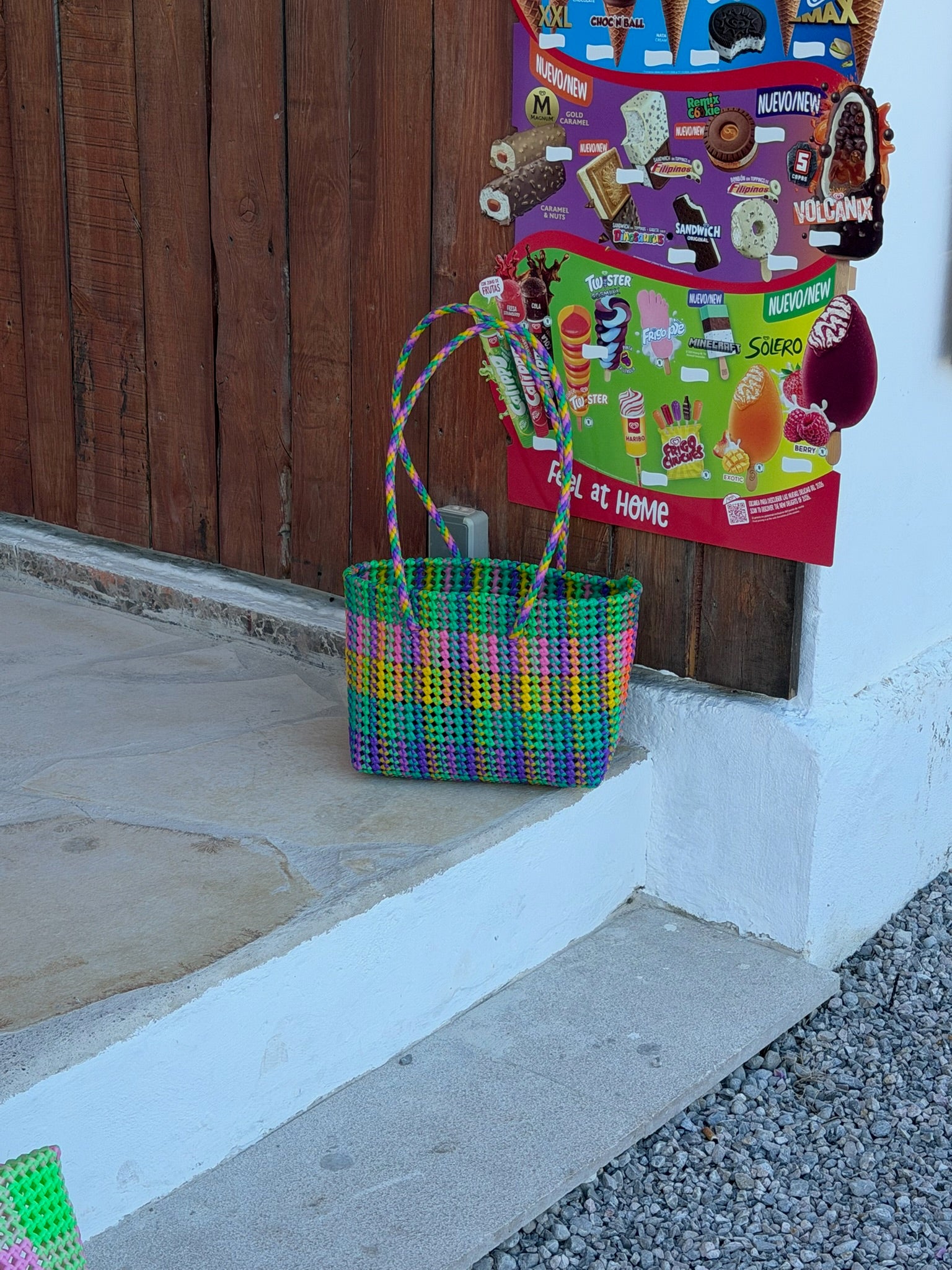 N°471M - SAC PANIER TRESSÉ MAIN - MOYEN - multicolors