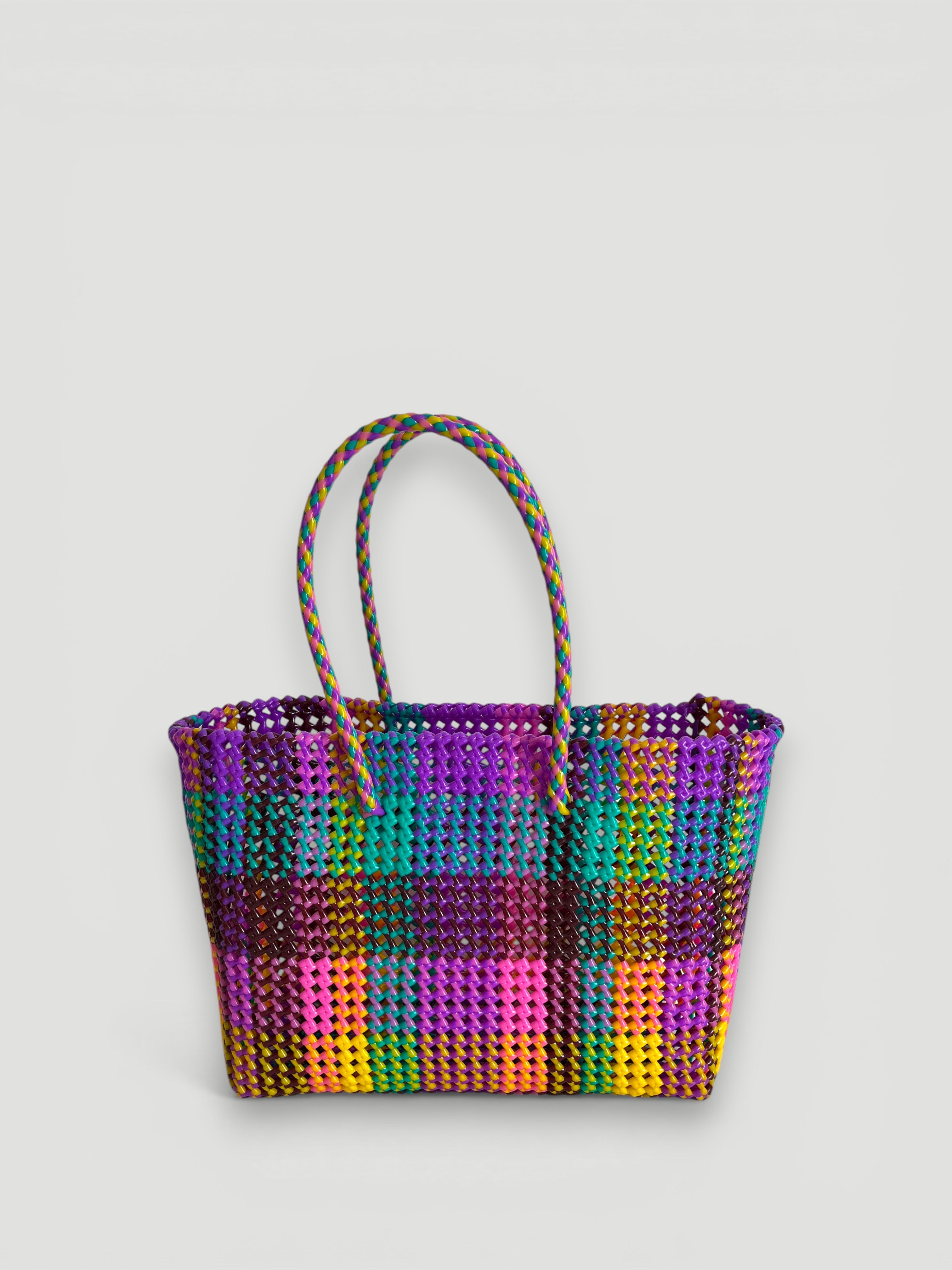 N°340L - SAC PANIER TRESSÉ MAIN - GRAND - multicolors