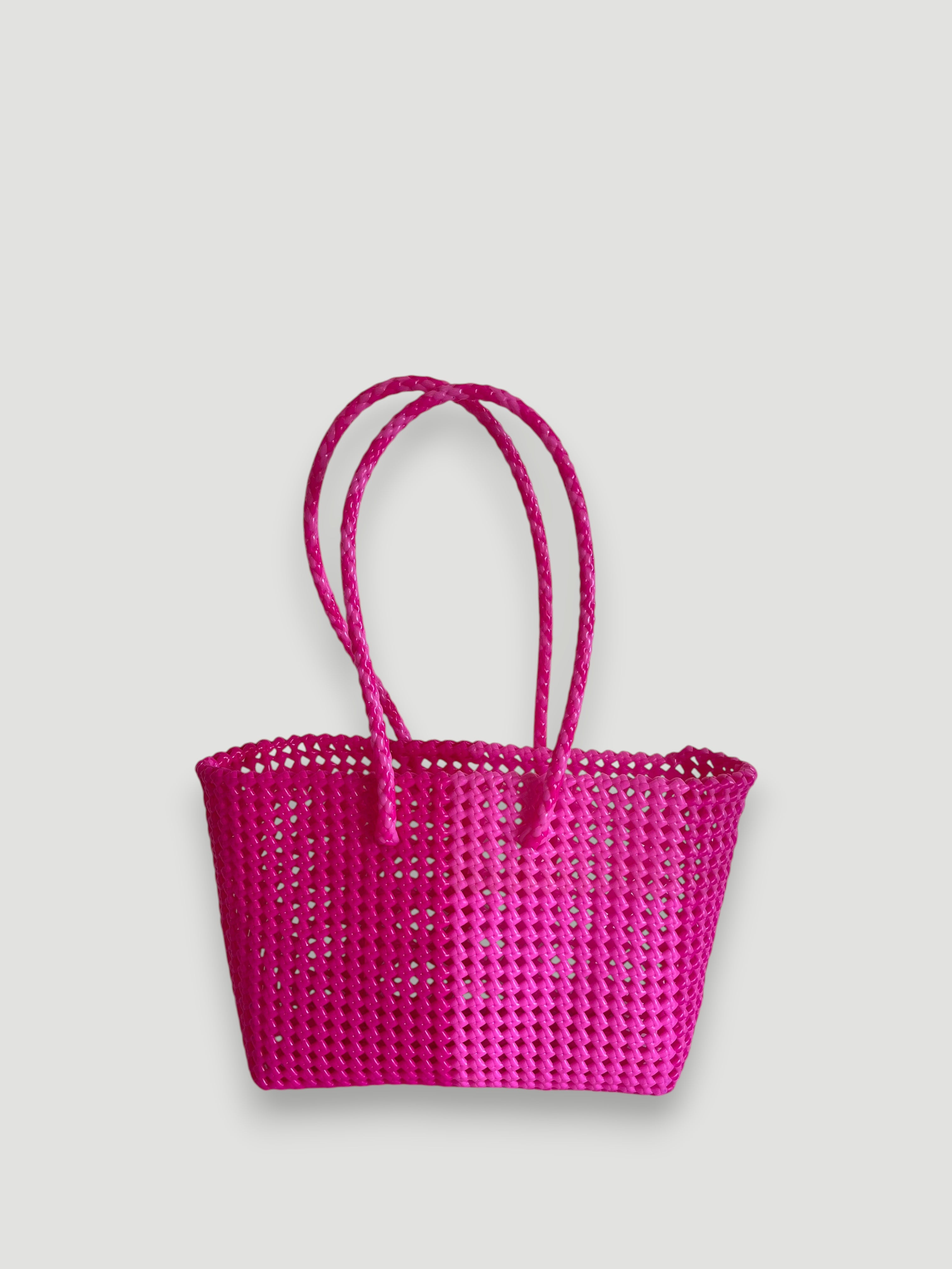 N°26M bis - SAC PANIER TRESSÉ MAIN - MOYEN - rose fluo & rose clair