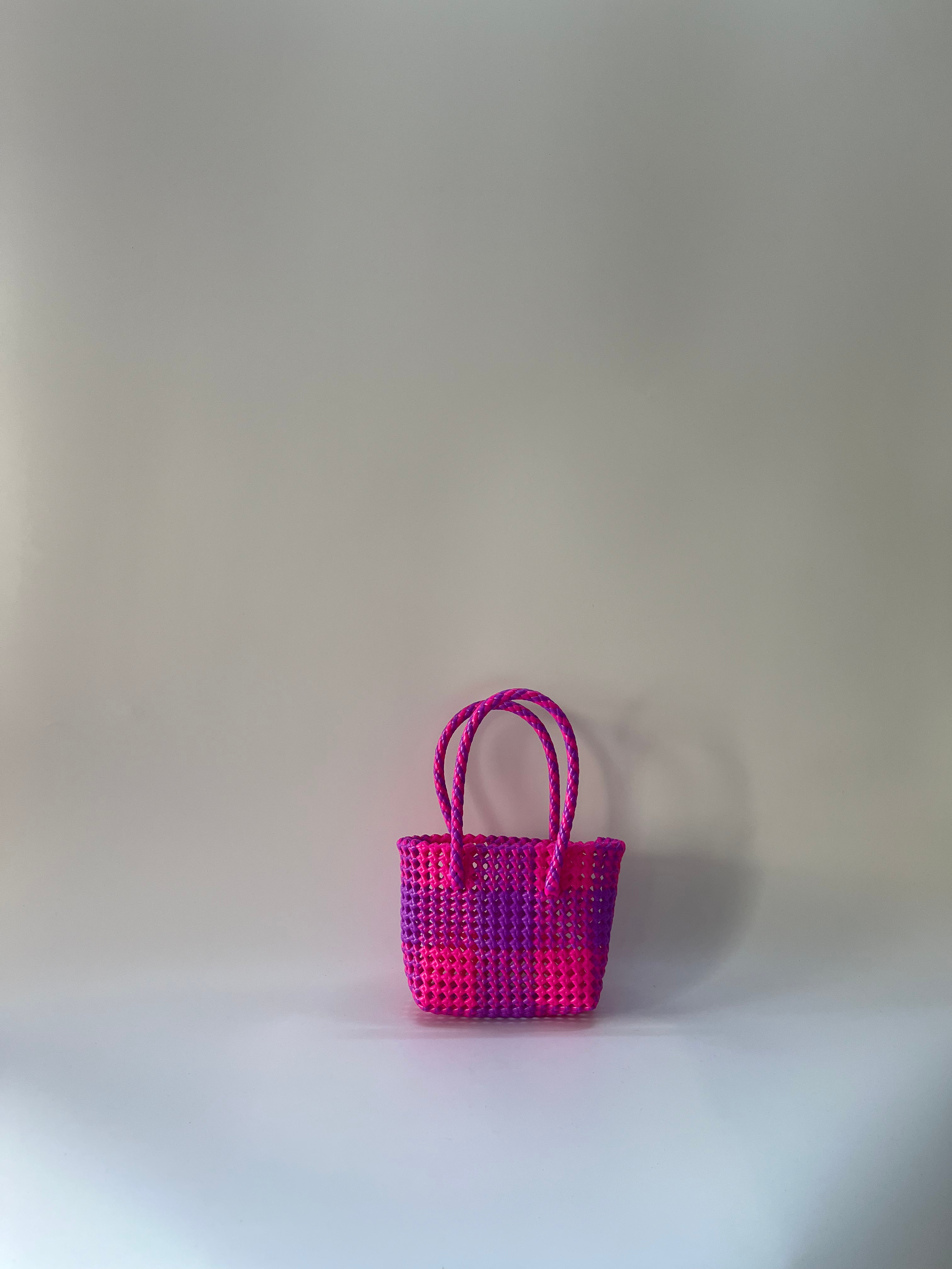 No. 88XS - Hand-braided basket bag - mini - purple &amp; neon pink