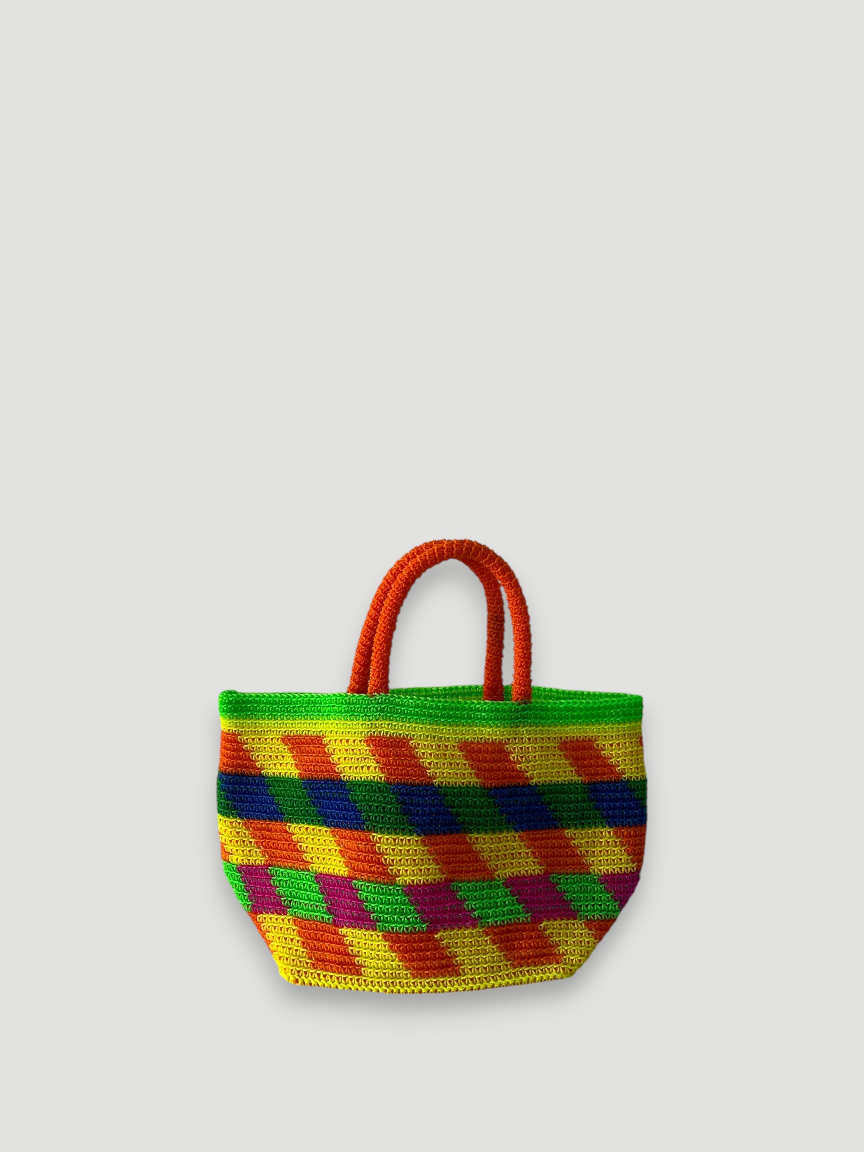N°6SC - SAC PANIER CROCHET LOSANGE M - MOYEN - multicolors