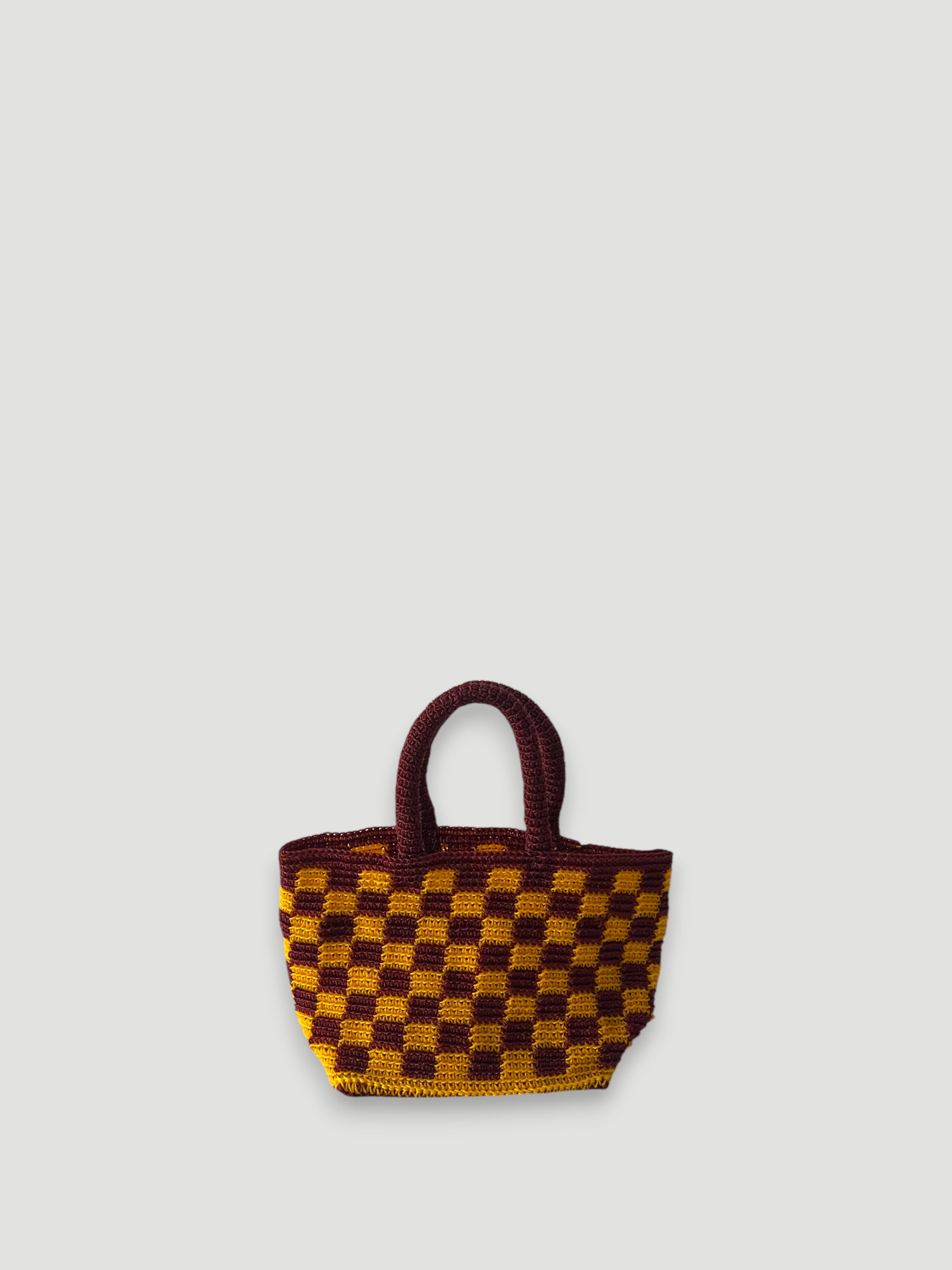 No. 3SC - CROCHET BASKET BAG - Small - Burgundy &amp; Mustard
