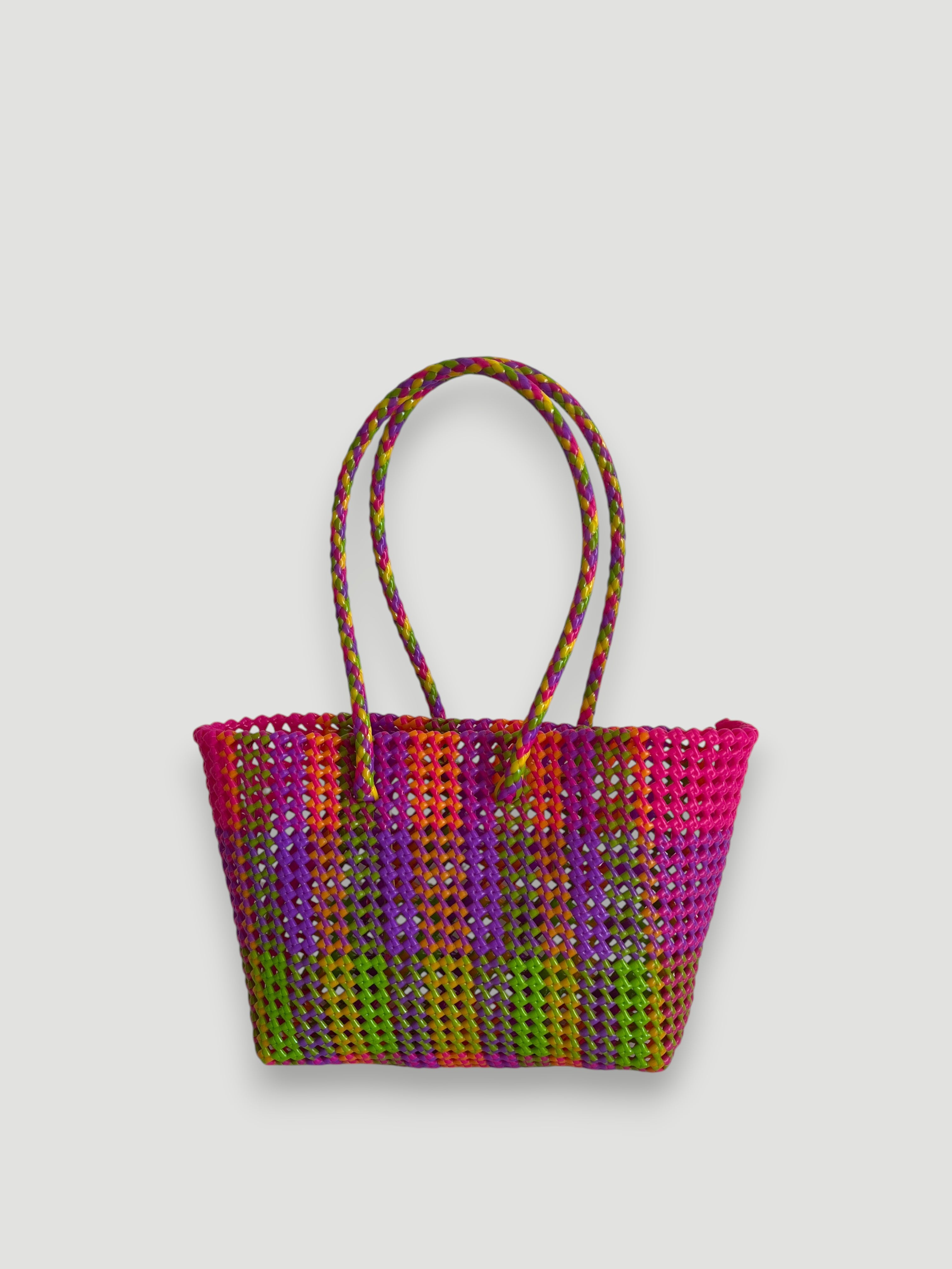 N°369M - SAC PANIER TRESSÉ MAIN - MOYEN - multicolors