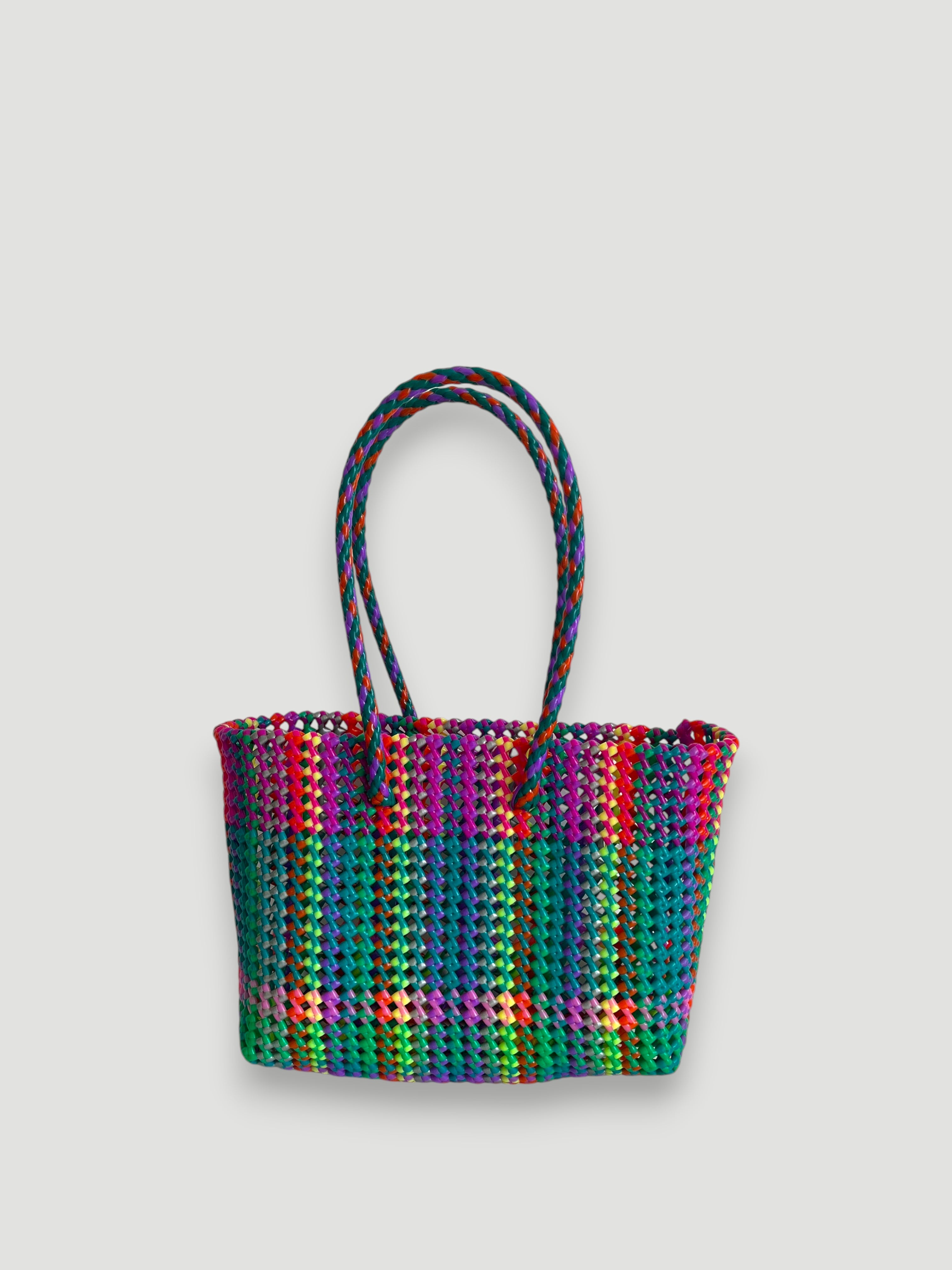 N°371M - SAC PANIER TRESSÉ MAIN - MOYEN - multicolors