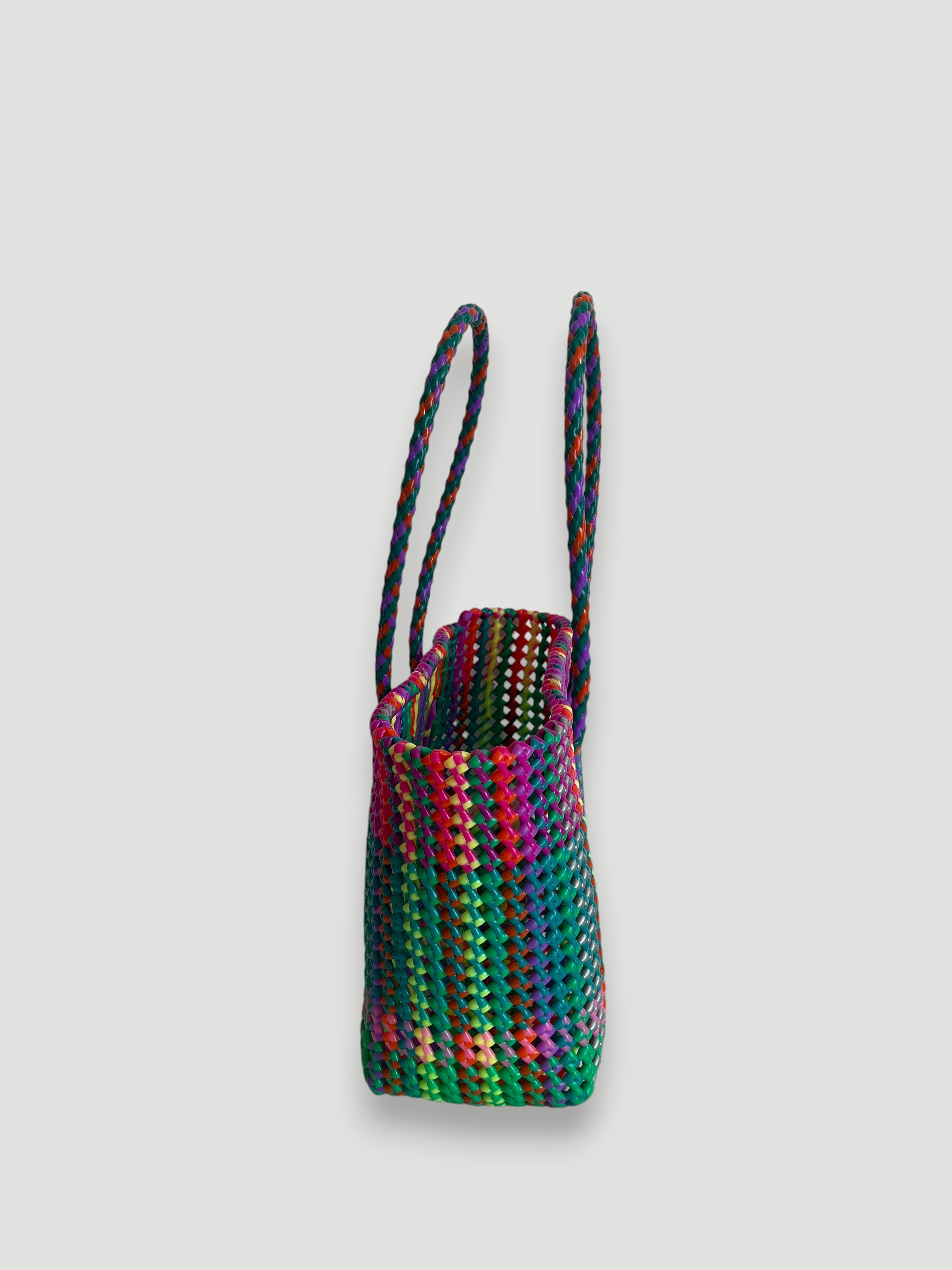 N°371M - SAC PANIER TRESSÉ MAIN - MOYEN - multicolors