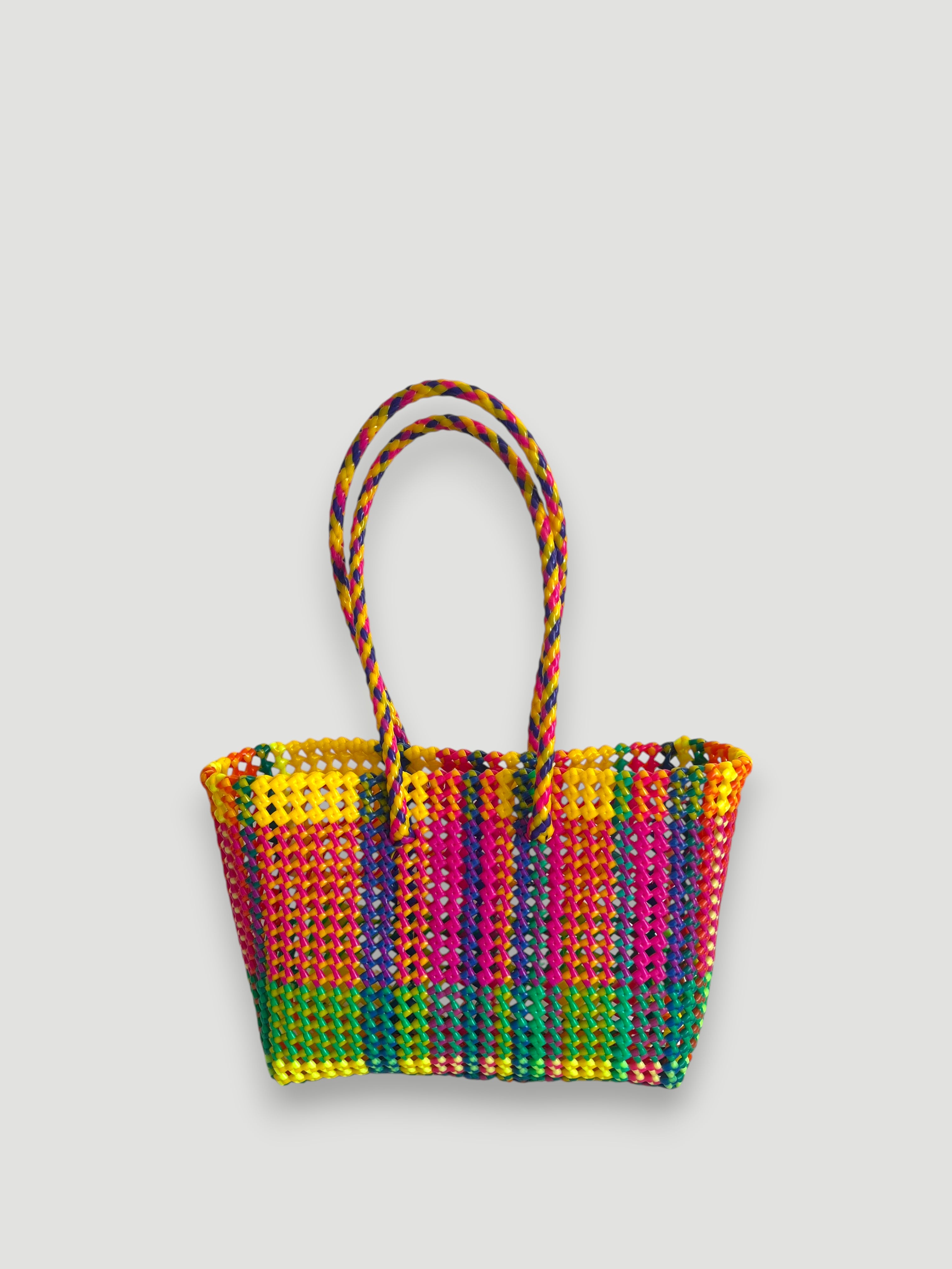 N°372M - SAC PANIER TRESSÉ MAIN - MOYEN - multicolors