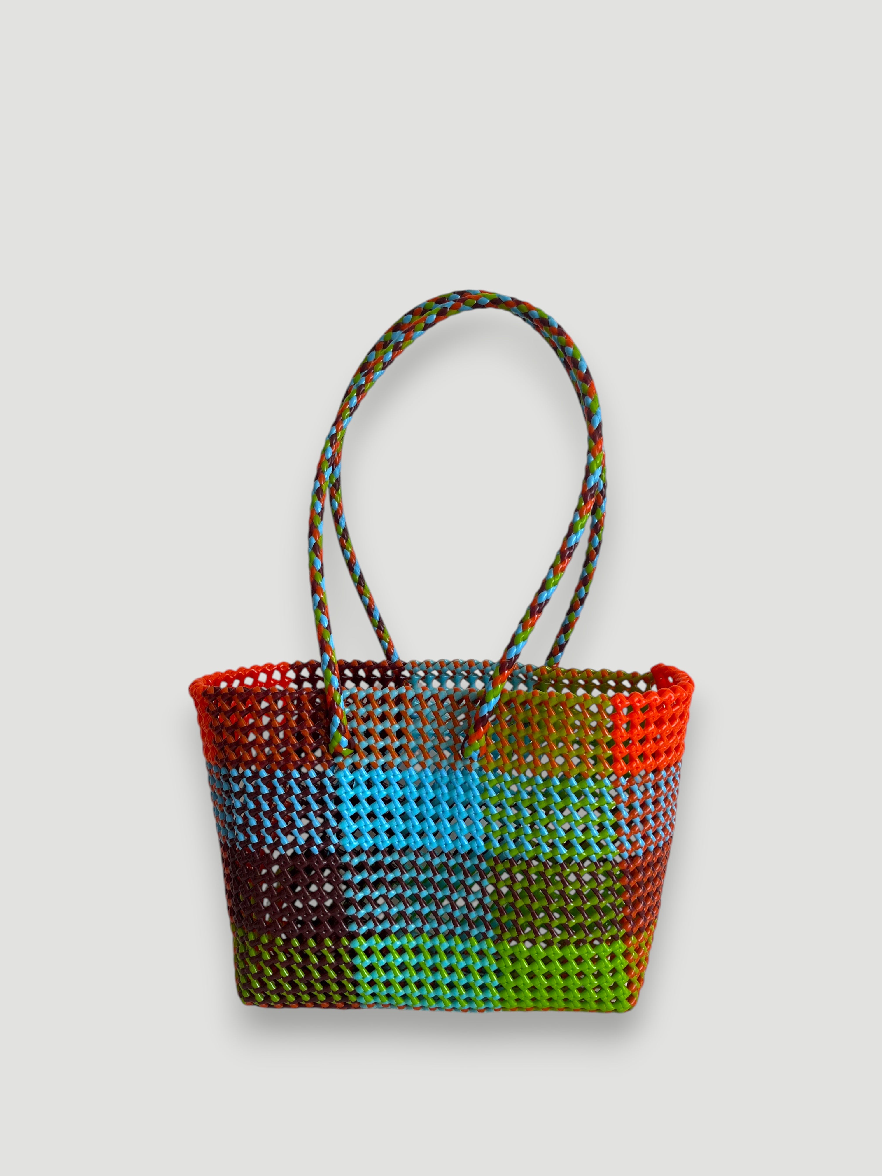 N°374M - SAC PANIER TRESSÉ MAIN - MOYEN - multicolors