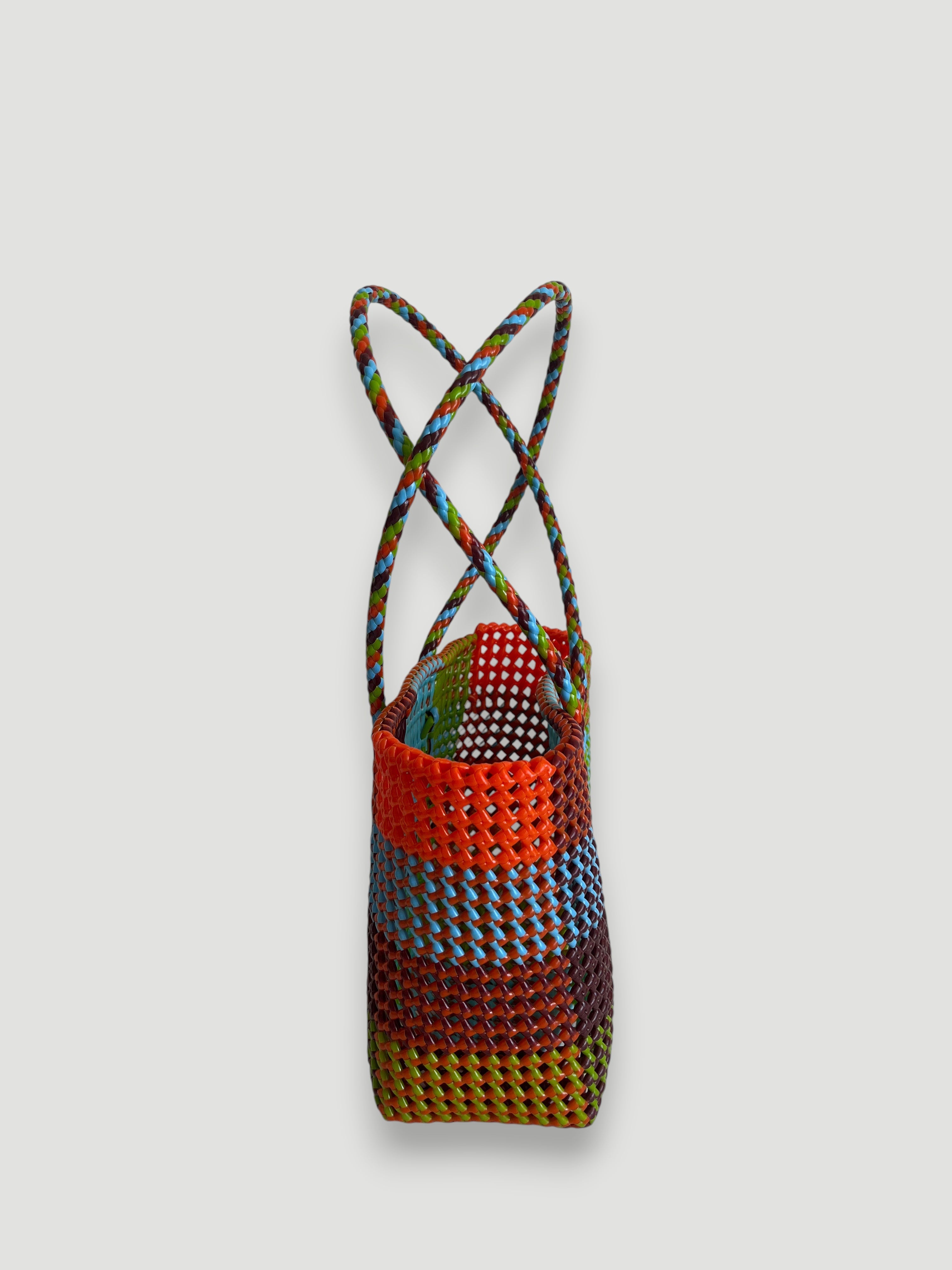 N°374M - SAC PANIER TRESSÉ MAIN - MOYEN - multicolors