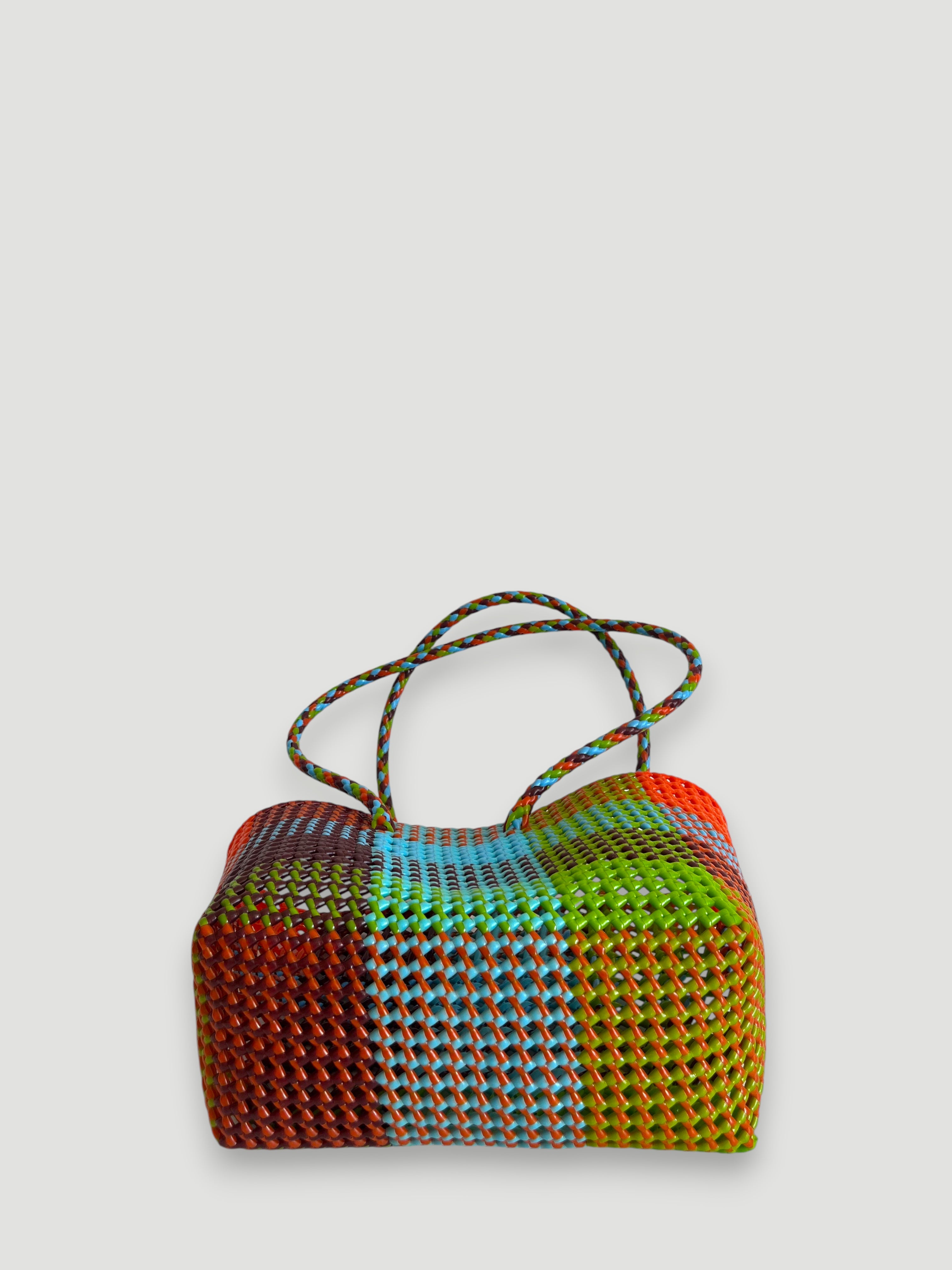 N°374M - SAC PANIER TRESSÉ MAIN - MOYEN - multicolors
