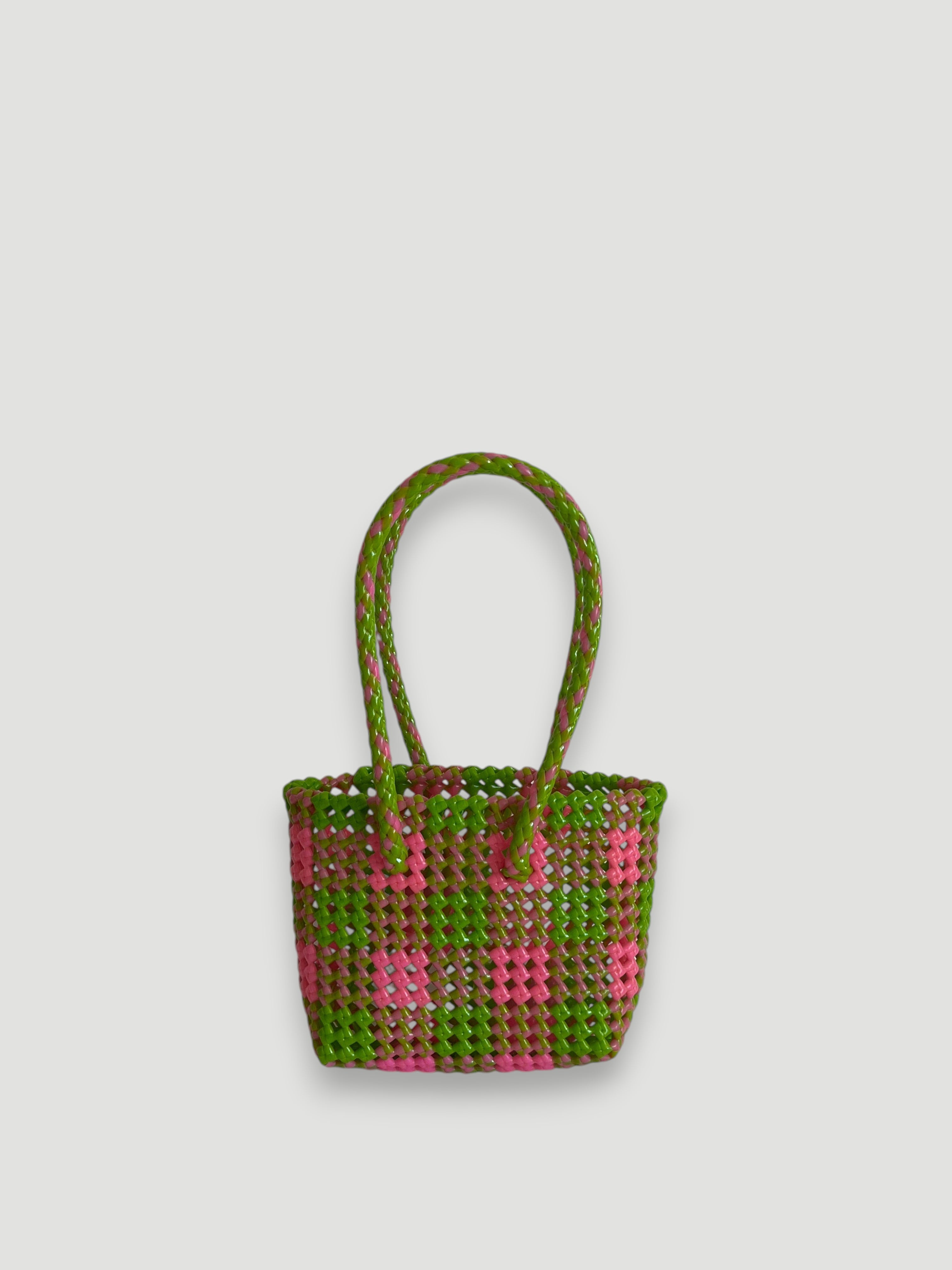 No. 21XS - Hand-braided basket bag - mini - light pink &amp; light green