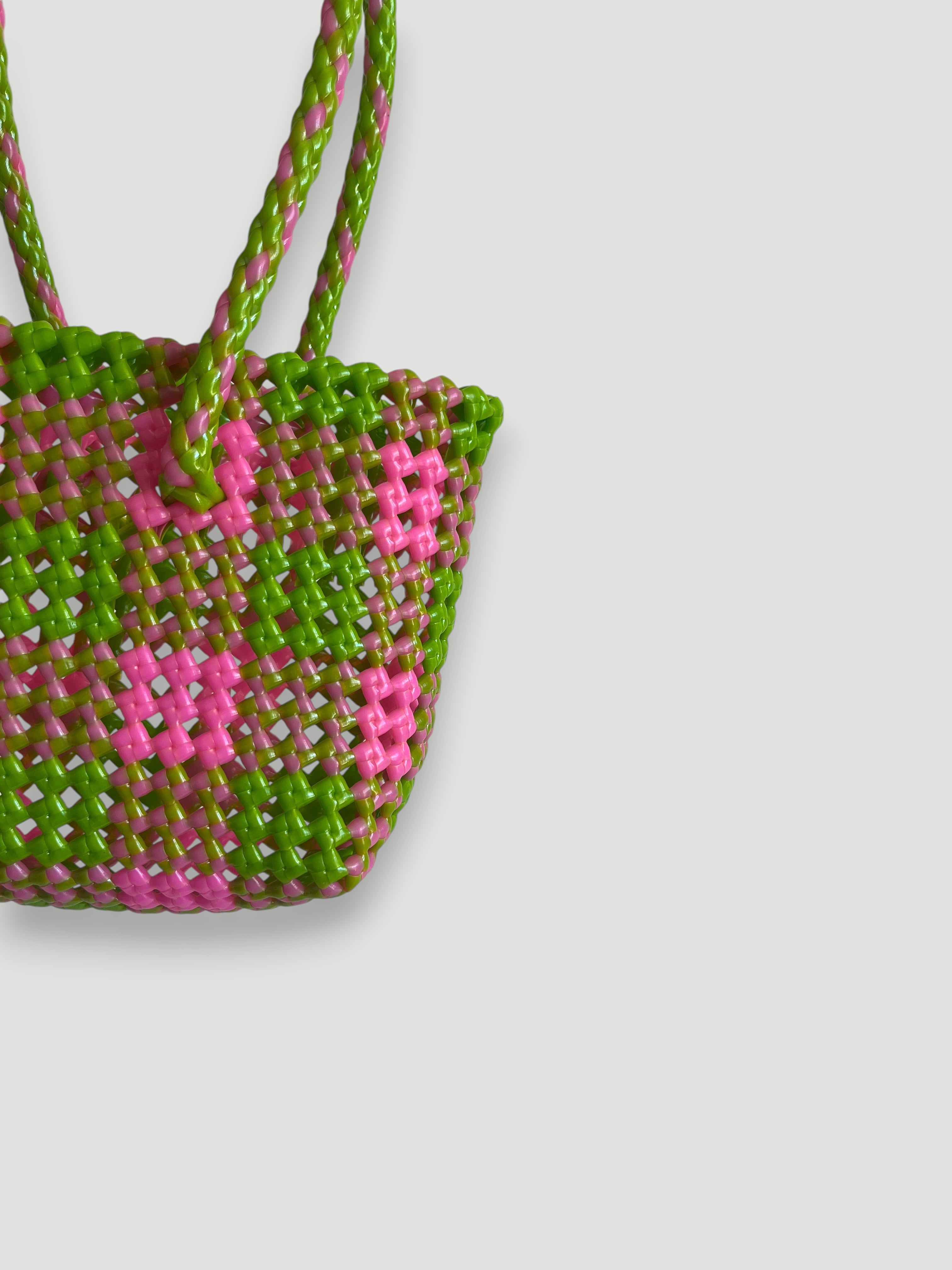 No. 21XS - Hand-braided basket bag - mini - light pink &amp; light green