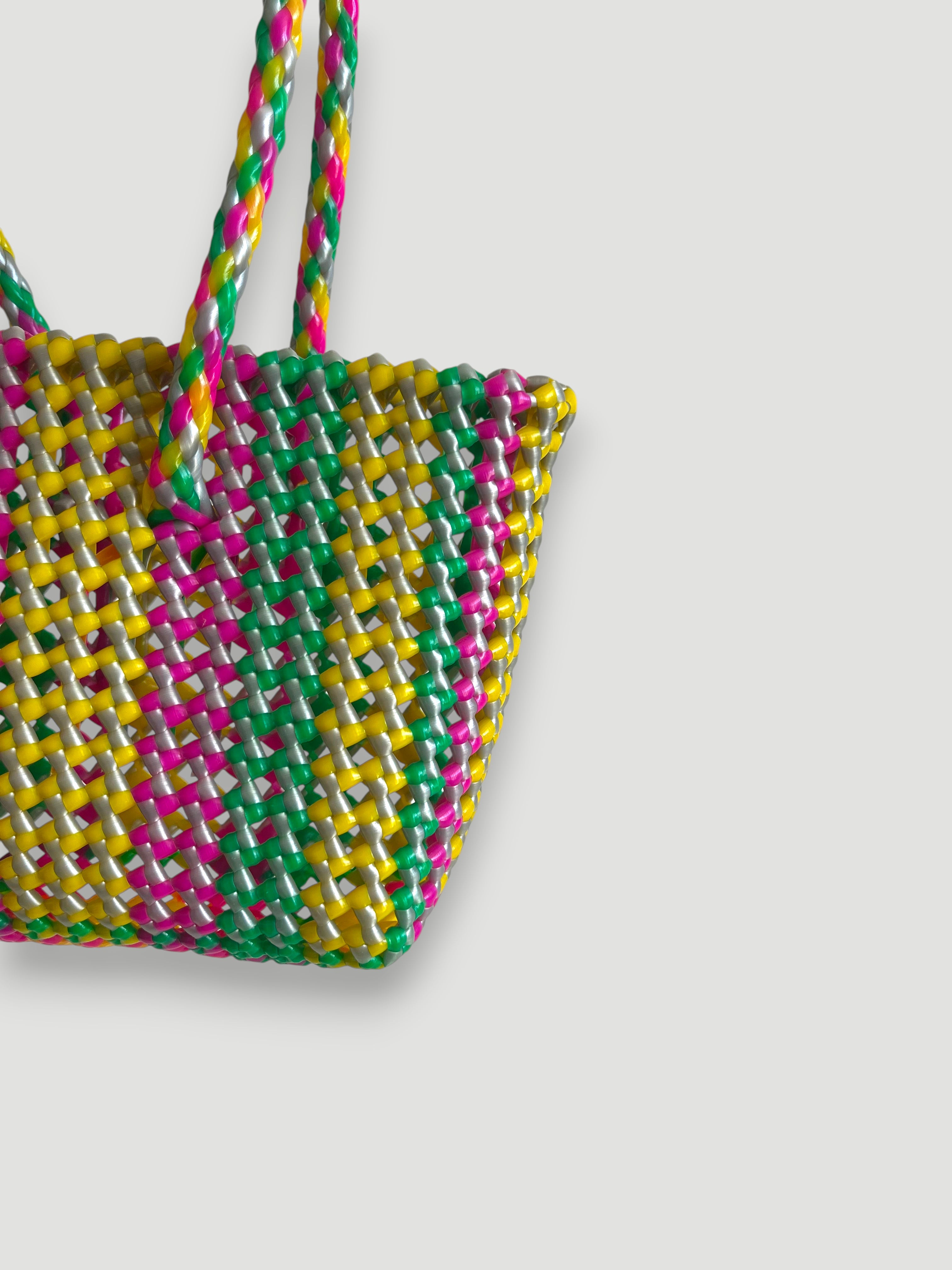N°387XS - SAC PANIER TRESSÉ MAIN - MINI - multicolors