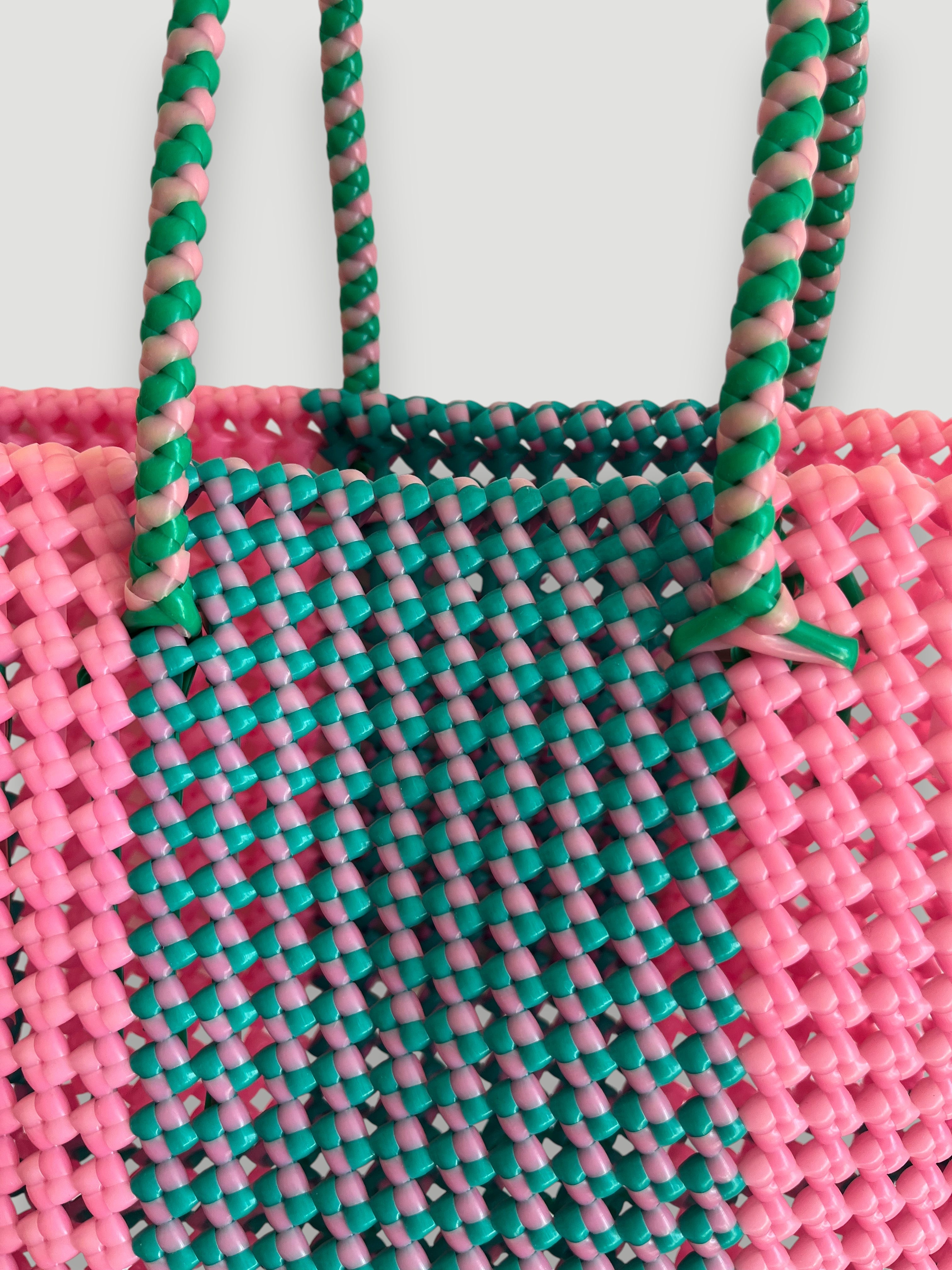 N°80M - SAC PANIER IMPARFAIT - MOYEN - turquoise & rose clair