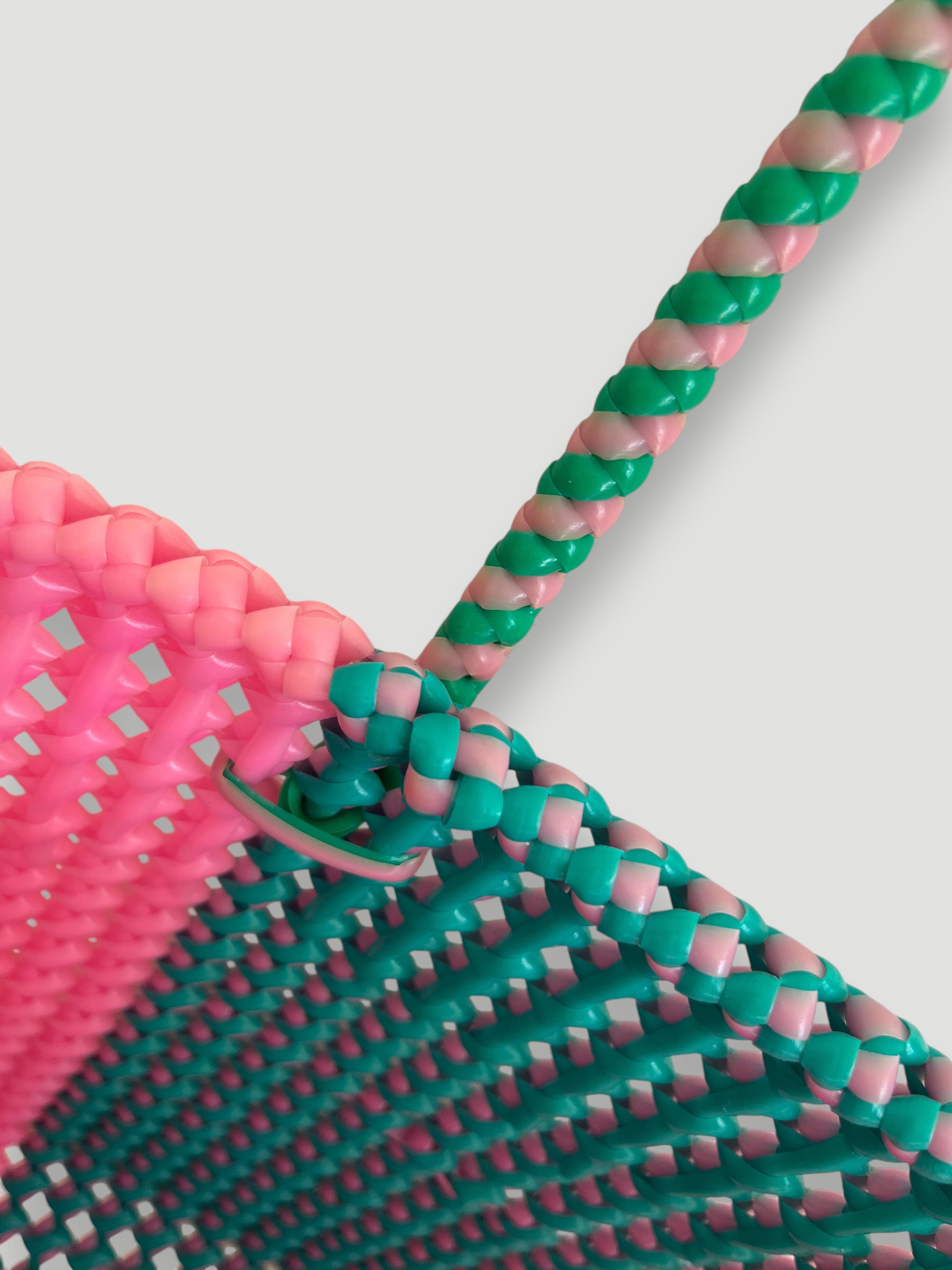 No. 80M - IMPERFECT BASKET BAG - MEDIUM - turquoise & light pink