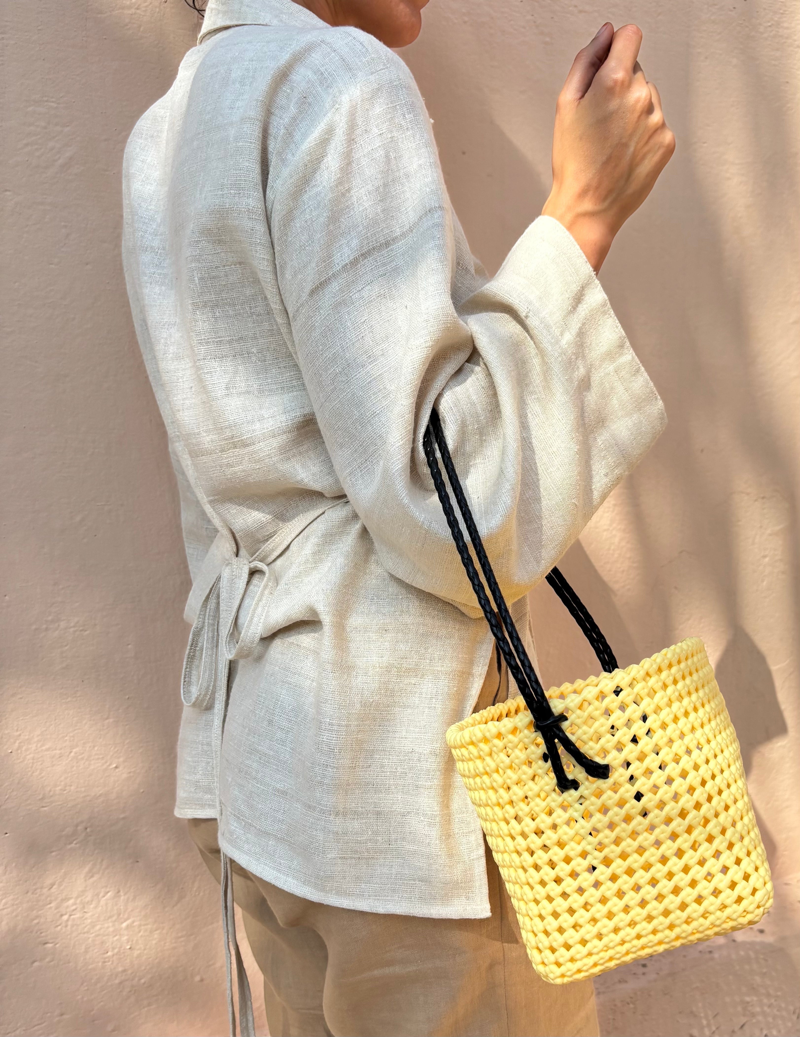 N°3SE - SAC PANIER TRESSÉ MAIN - SEAU - crème & noir
