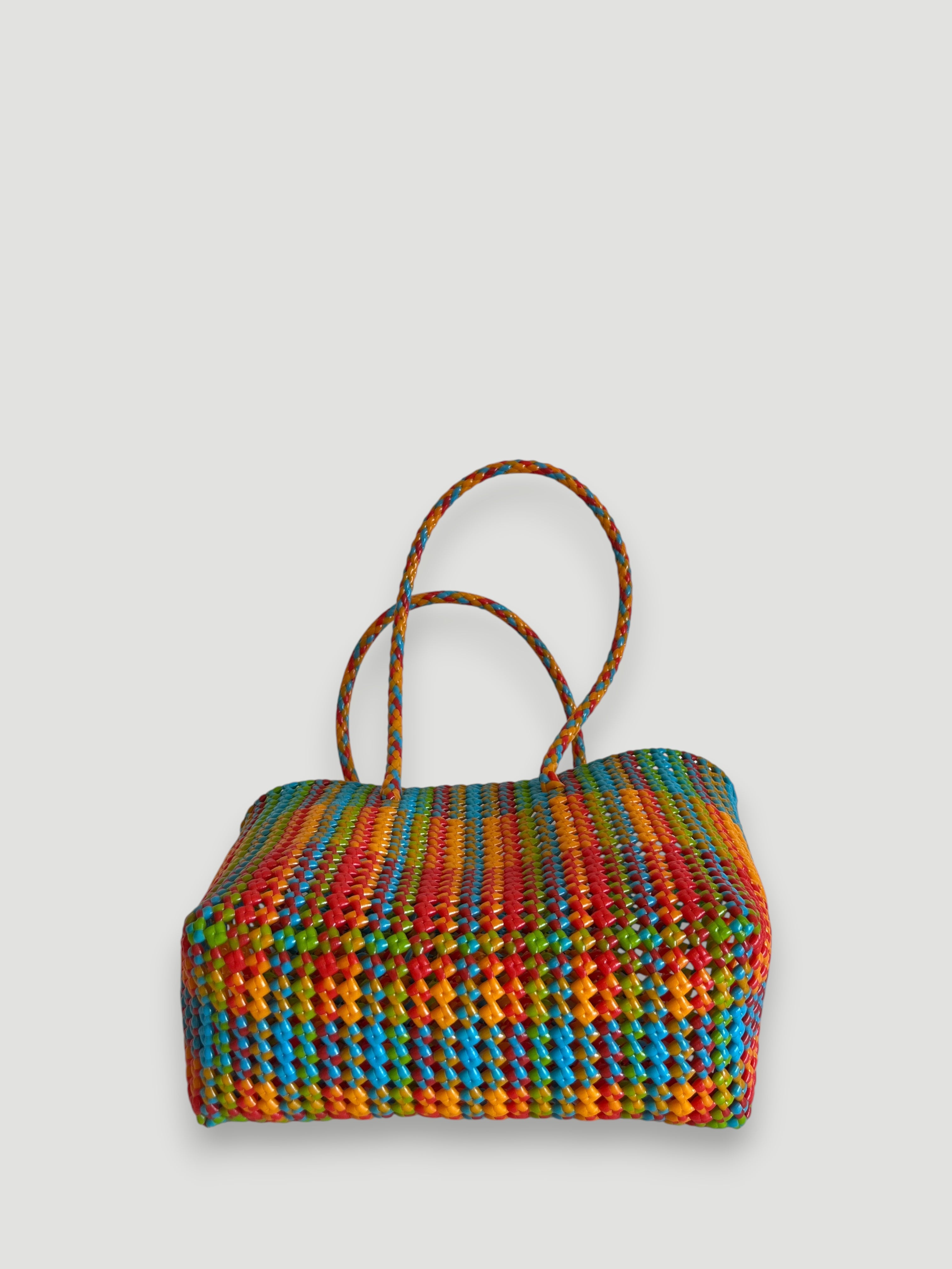 N°389M - SAC PANIER TRESSÉ MAIN - MOYEN - multicolors
