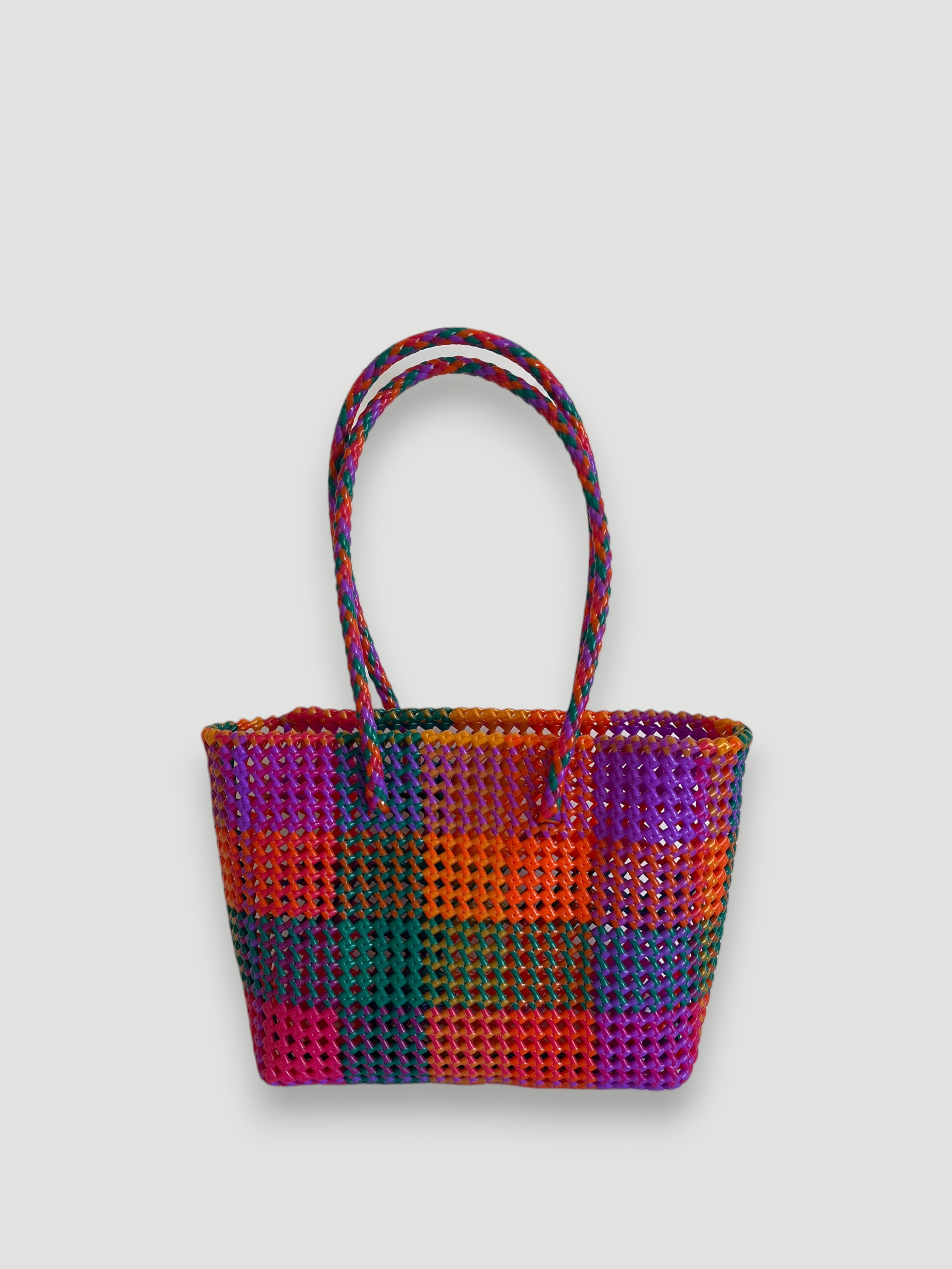 N°390M - SAC PANIER TRESSÉ MAIN - MOYEN - multicolors