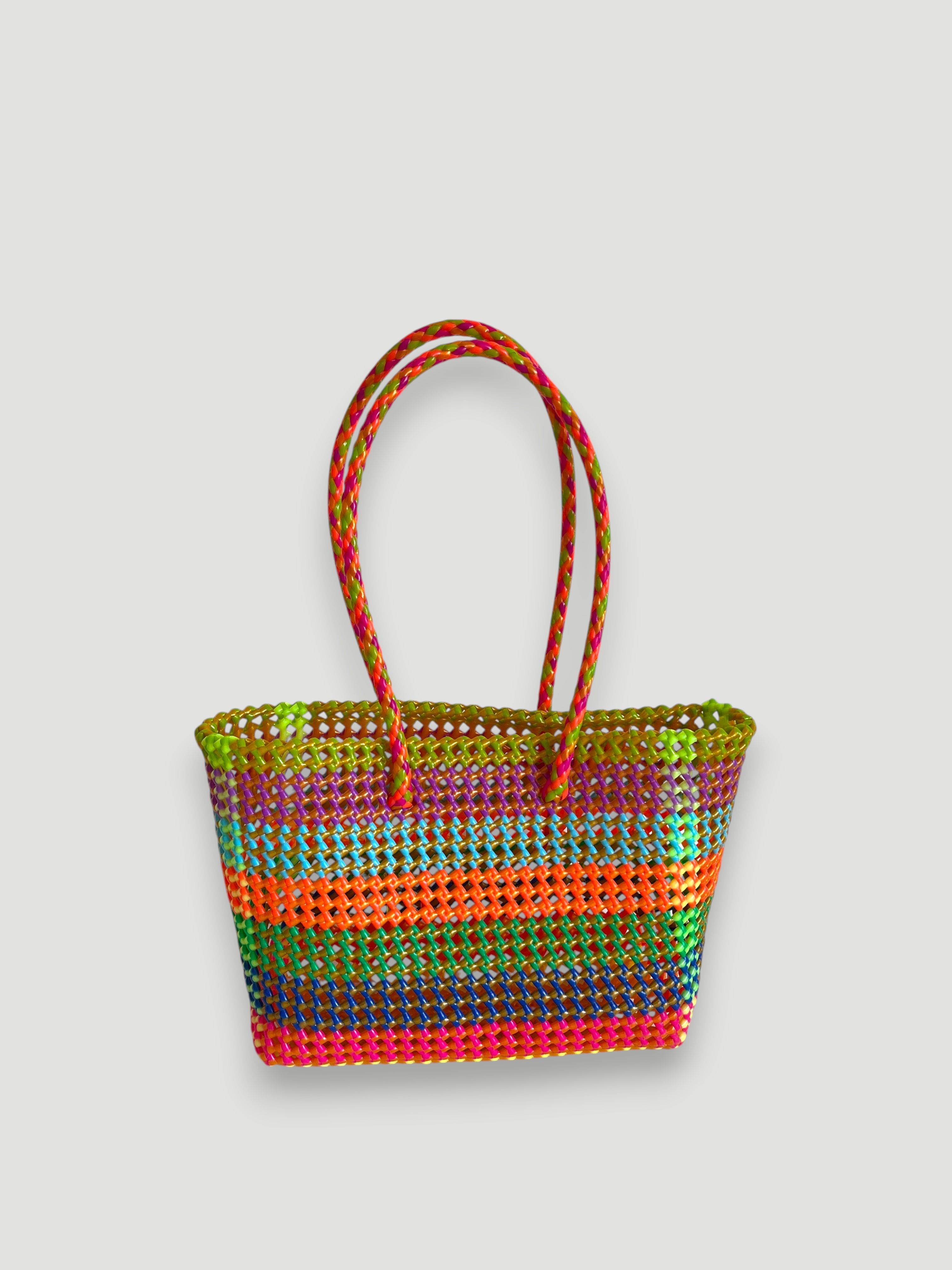 N°399M - SAC PANIER TRESSÉ MAIN - MOYEN - multicolors