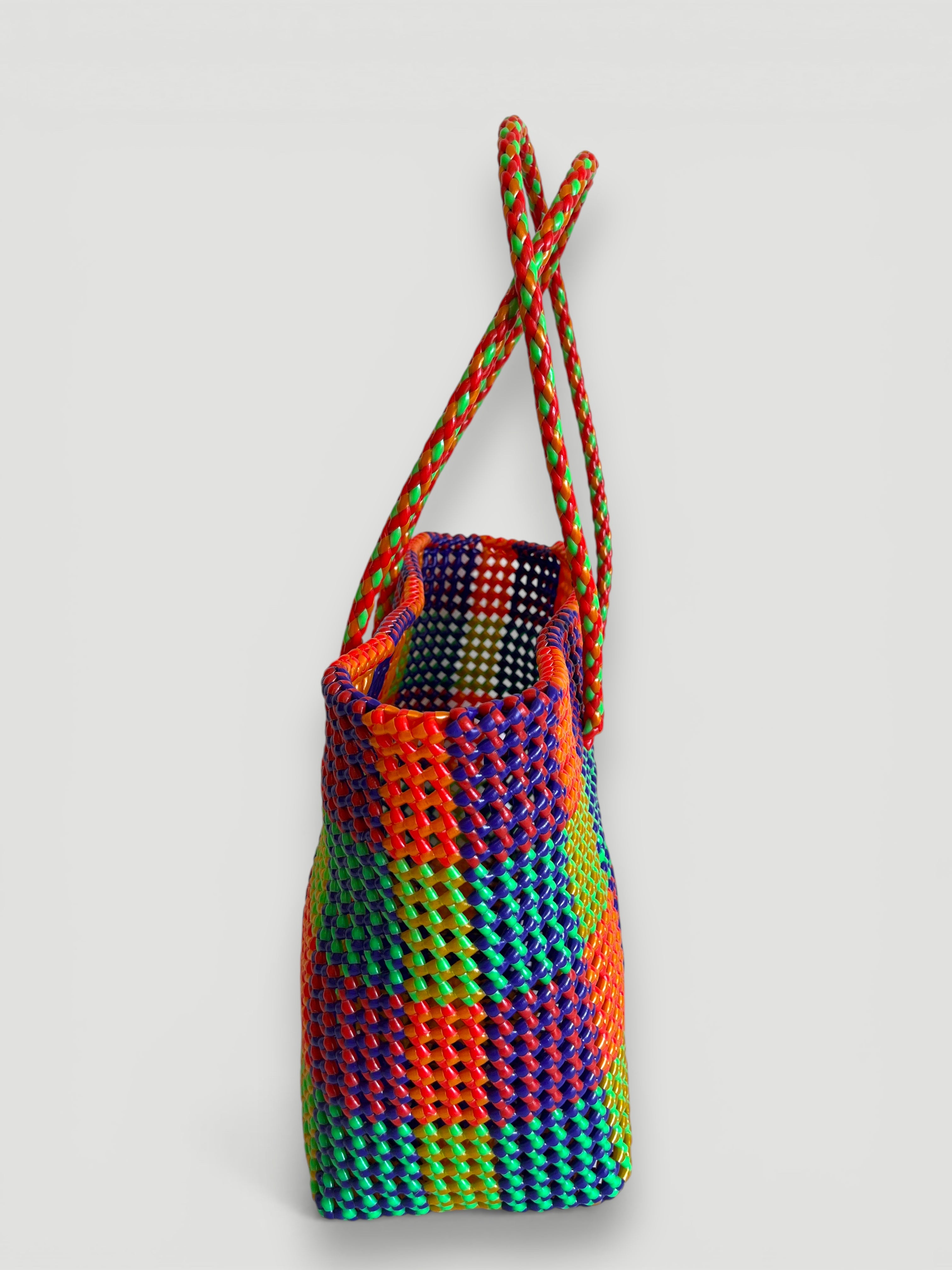 N°403L - SAC PANIER TRESSÉ MAIN - GRAND - multicolors