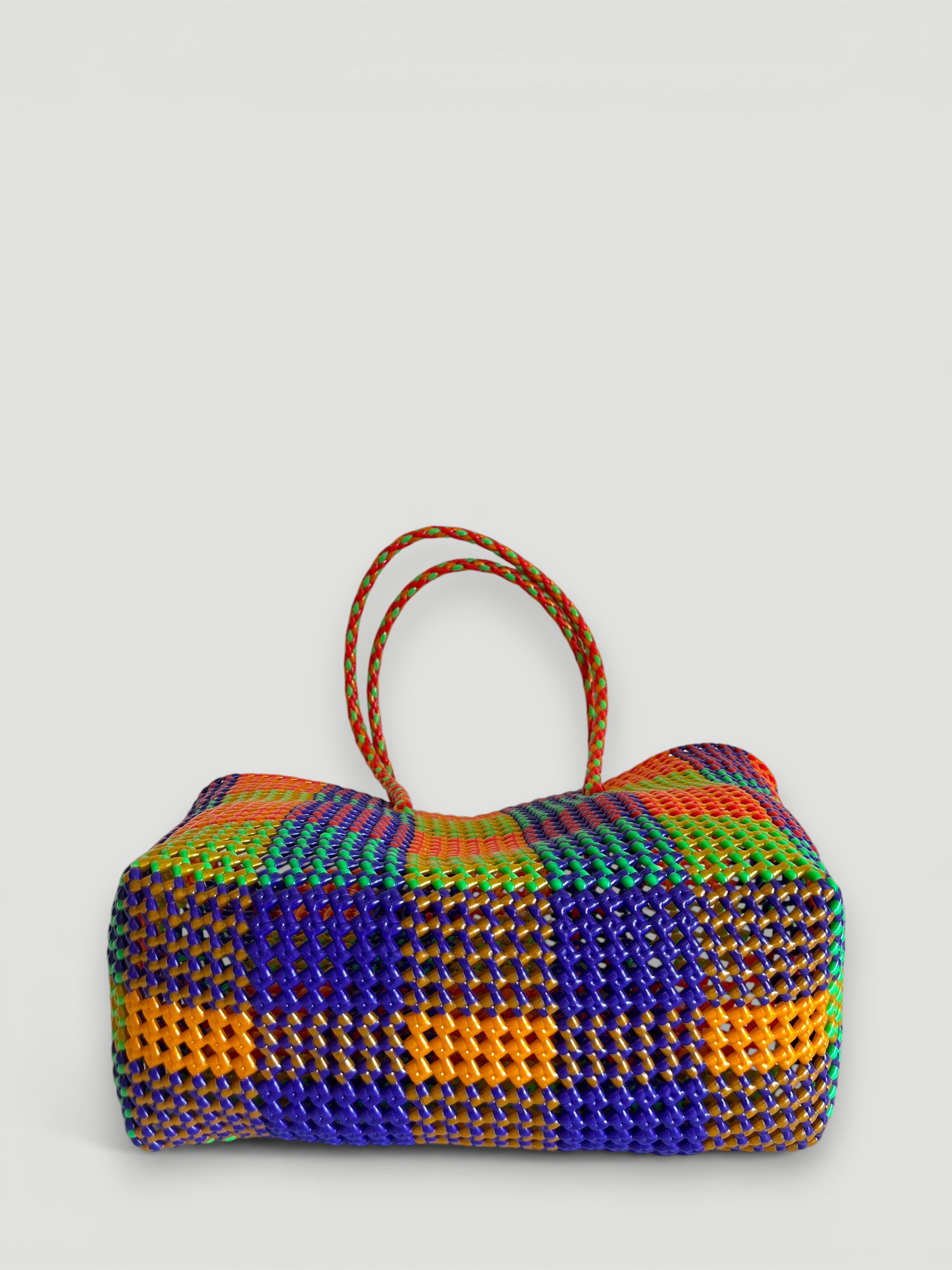 N°403L - SAC PANIER TRESSÉ MAIN - GRAND - multicolors