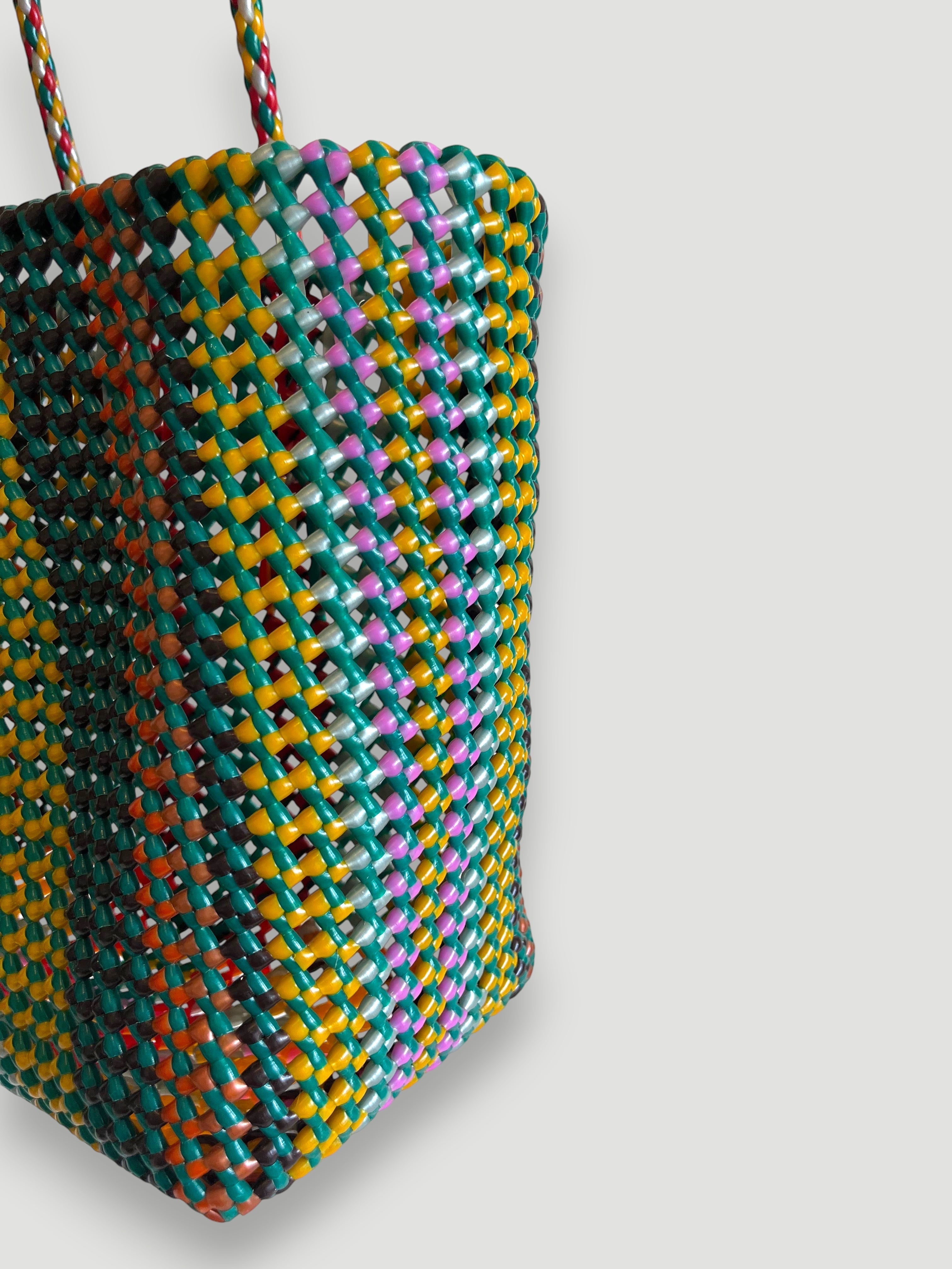 N°408L - SAC PANIER TRESSÉ MAIN - GRAND - multicolors