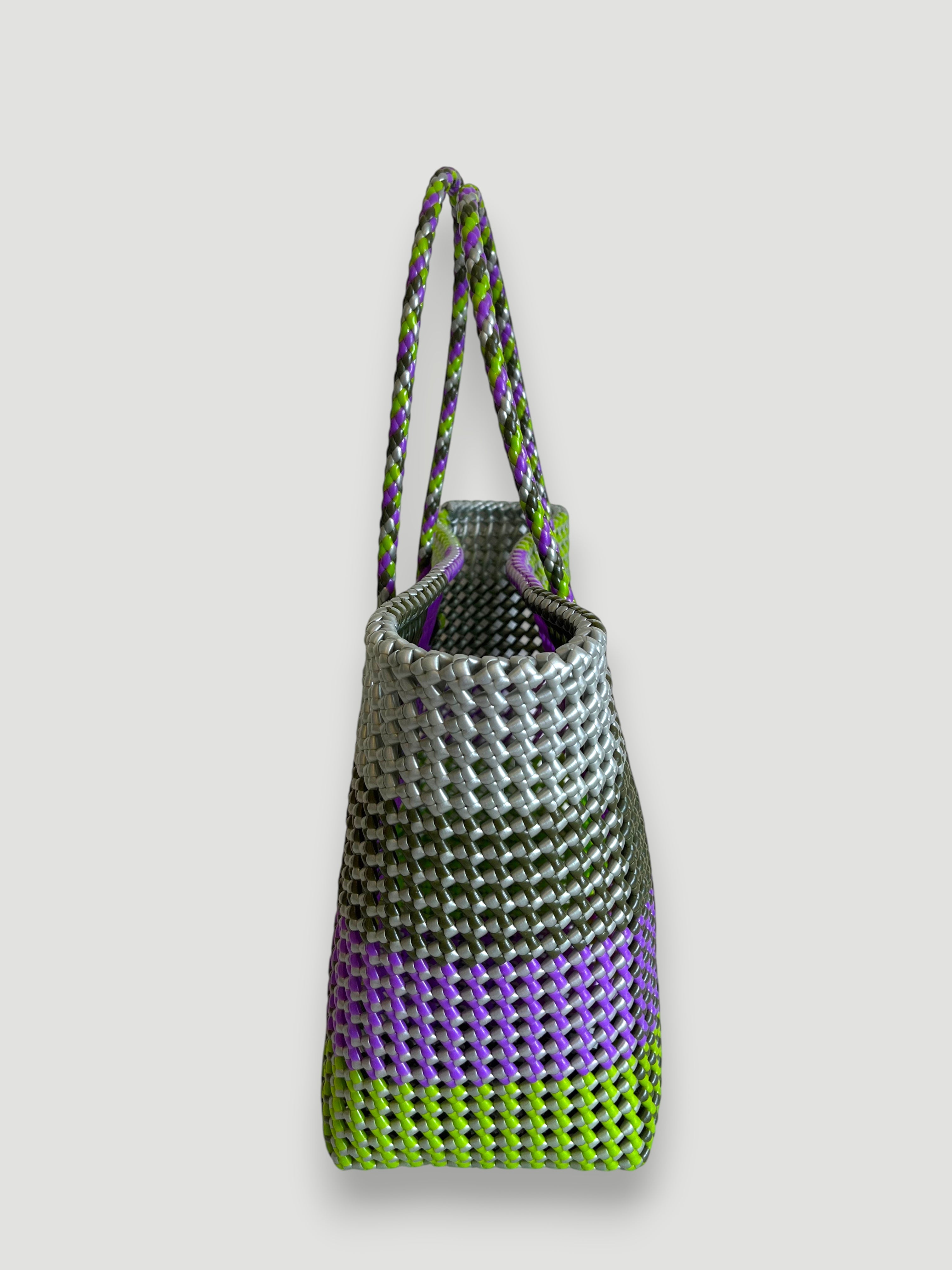 N°310L - SAC PANIER TRESSÉ MAIN - GRAND - multicolors