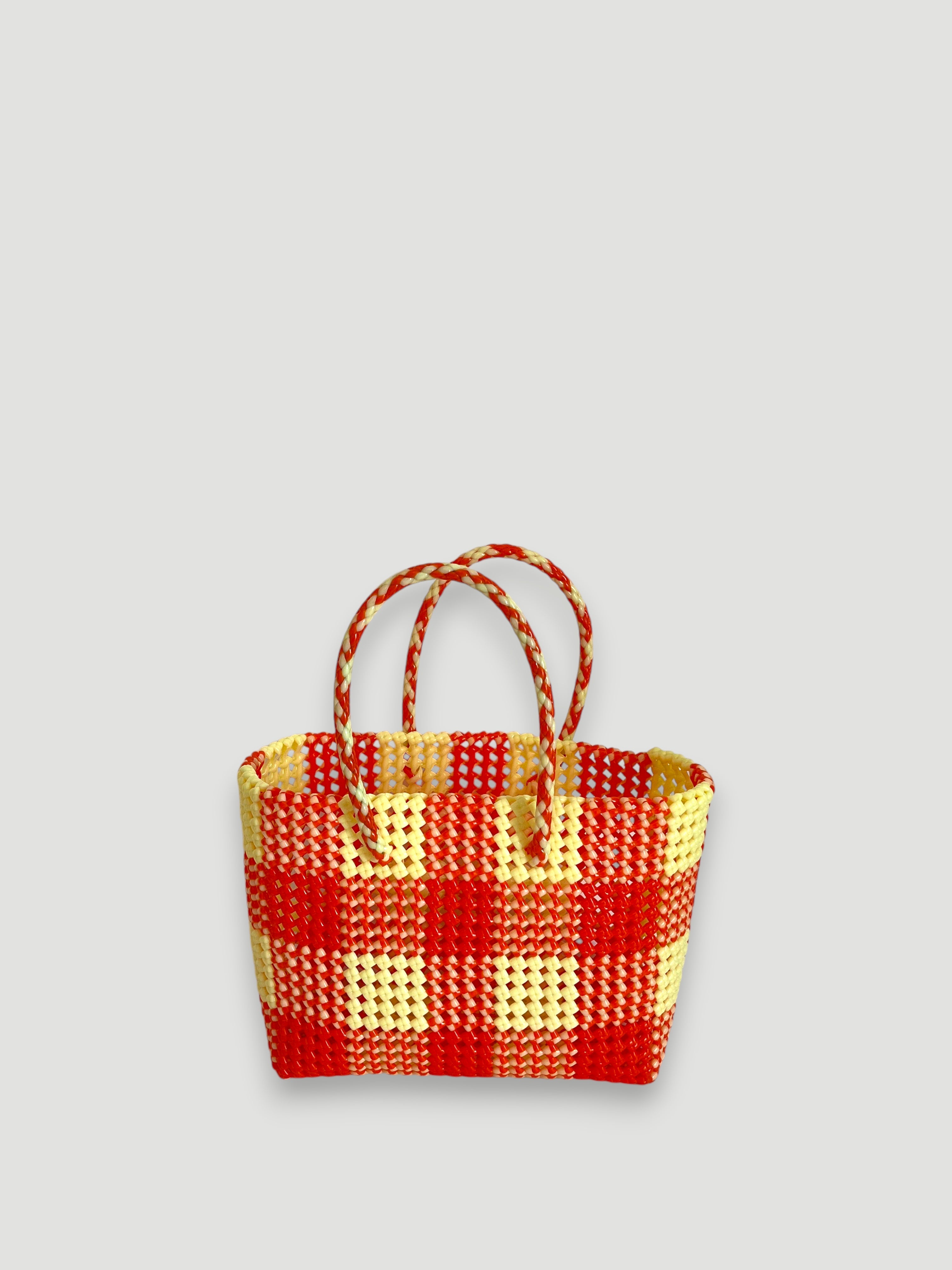 N°37M bis - SAC PANIER TRESSÉ MAIN - MOYEN - orange & crème