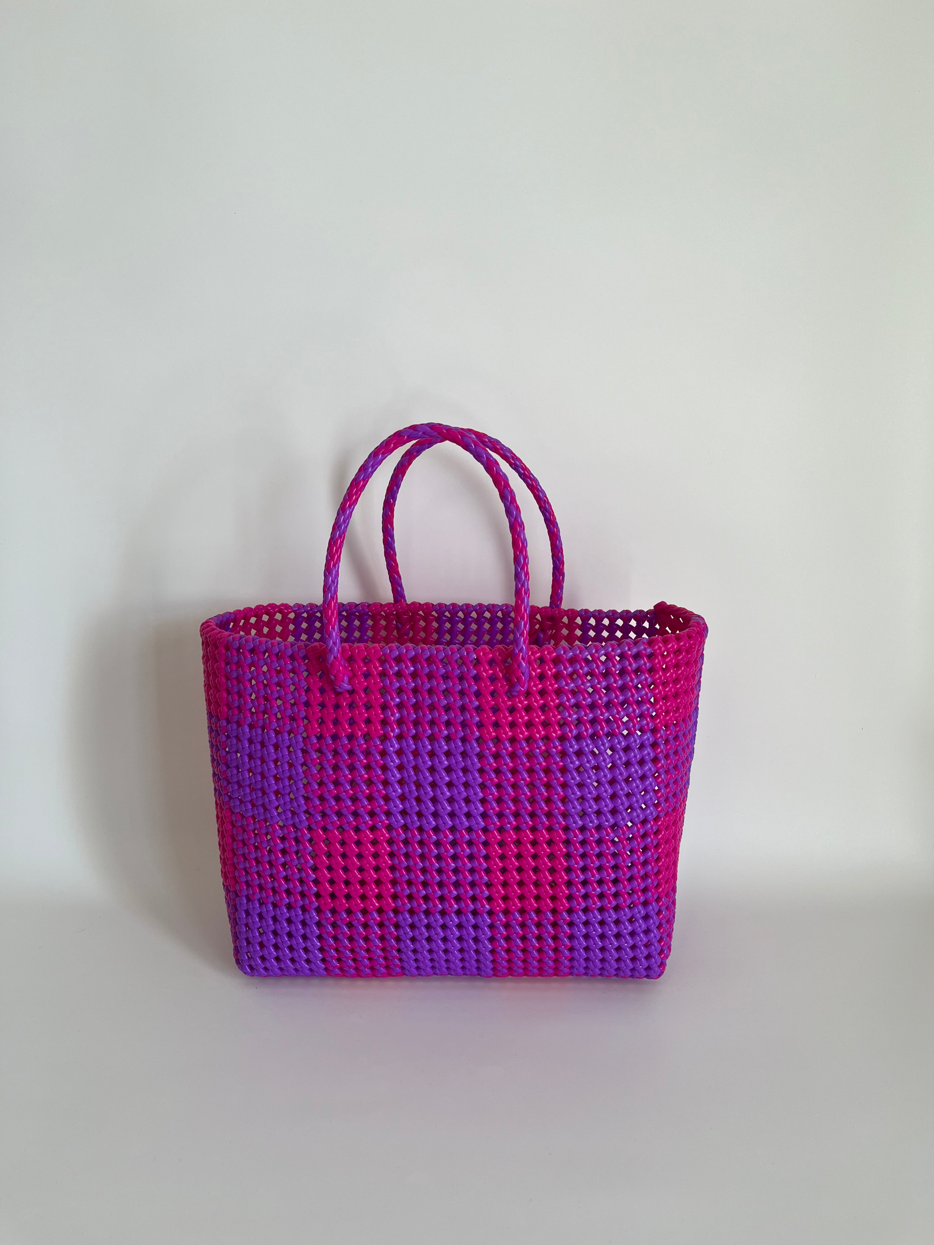 N°9L - SAC PANIER TRESSÉ MAIN - GRAND - rose foncé & violet