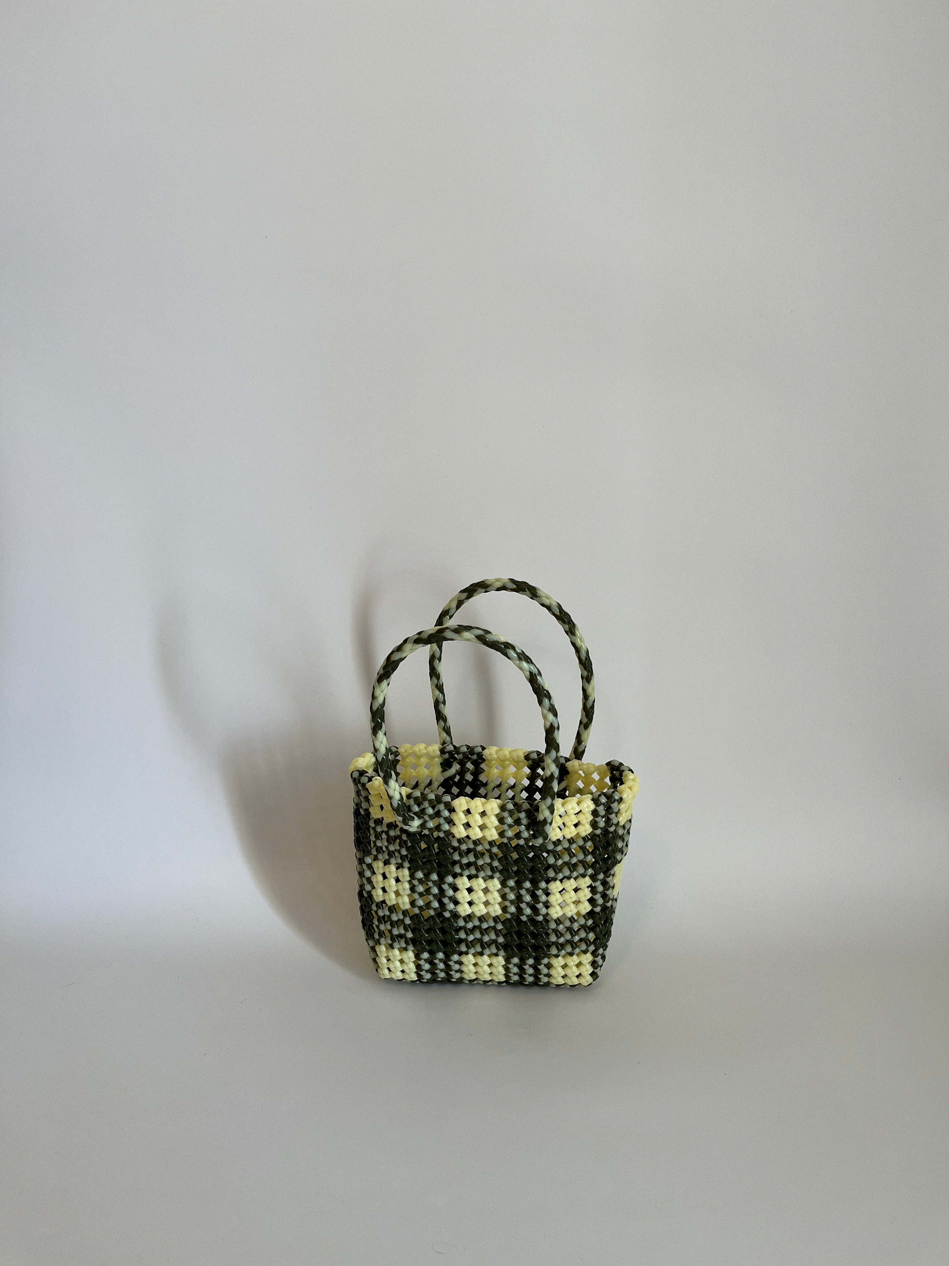 N°32XS - SAC PANIER TRESSÉ MAIN - MINI - kaki & écru