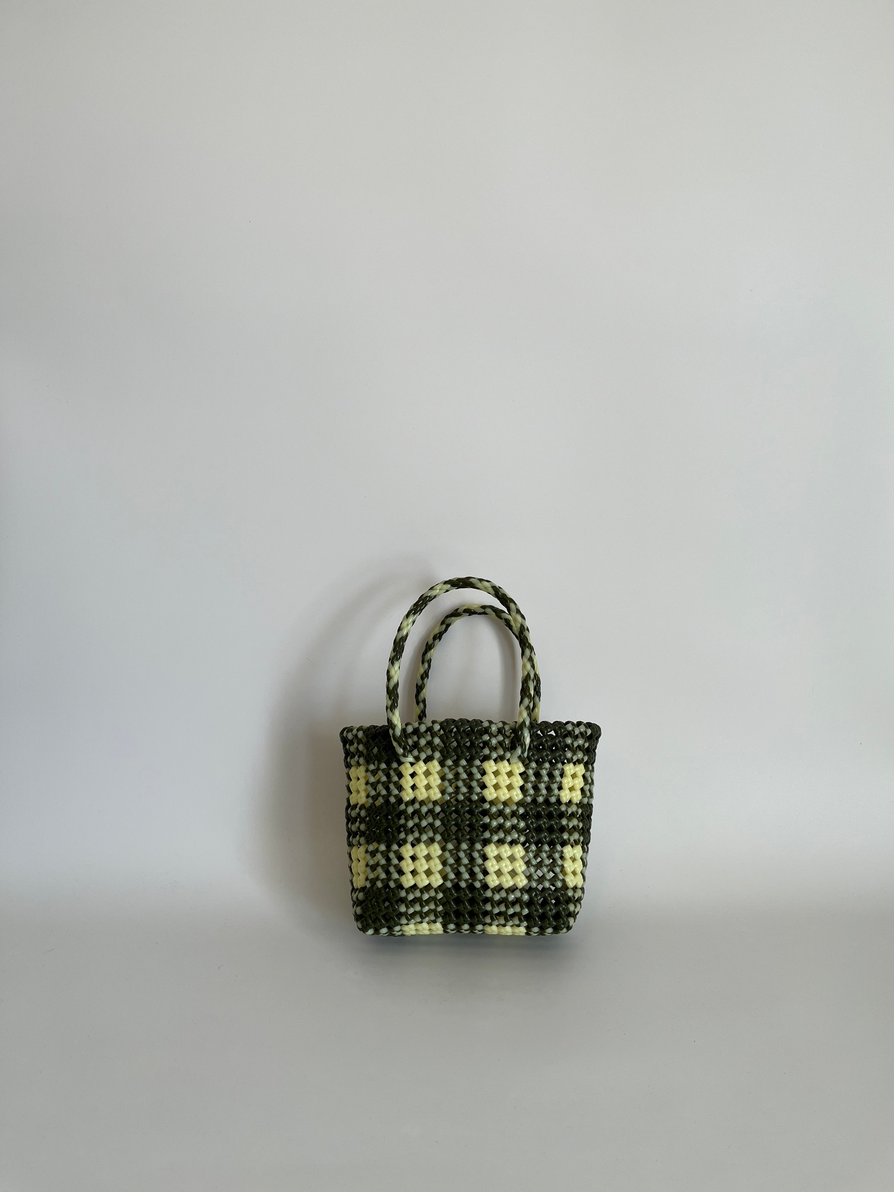 N°32XS - SAC PANIER TRESSÉ MAIN - MINI - kaki & écru