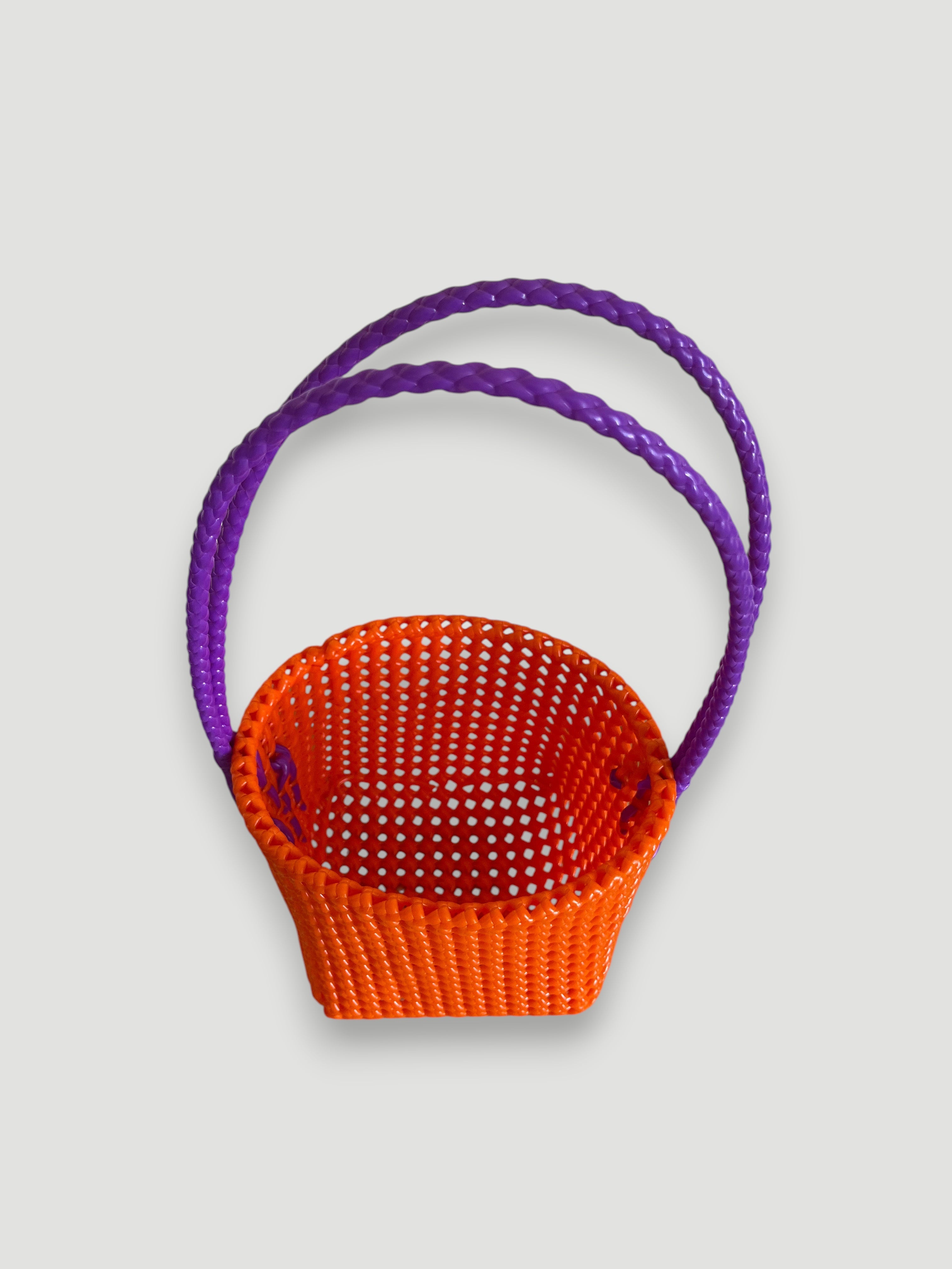 N°89SE - HAND-WOVEN BASKET BAG - BUCKET - orange & purple