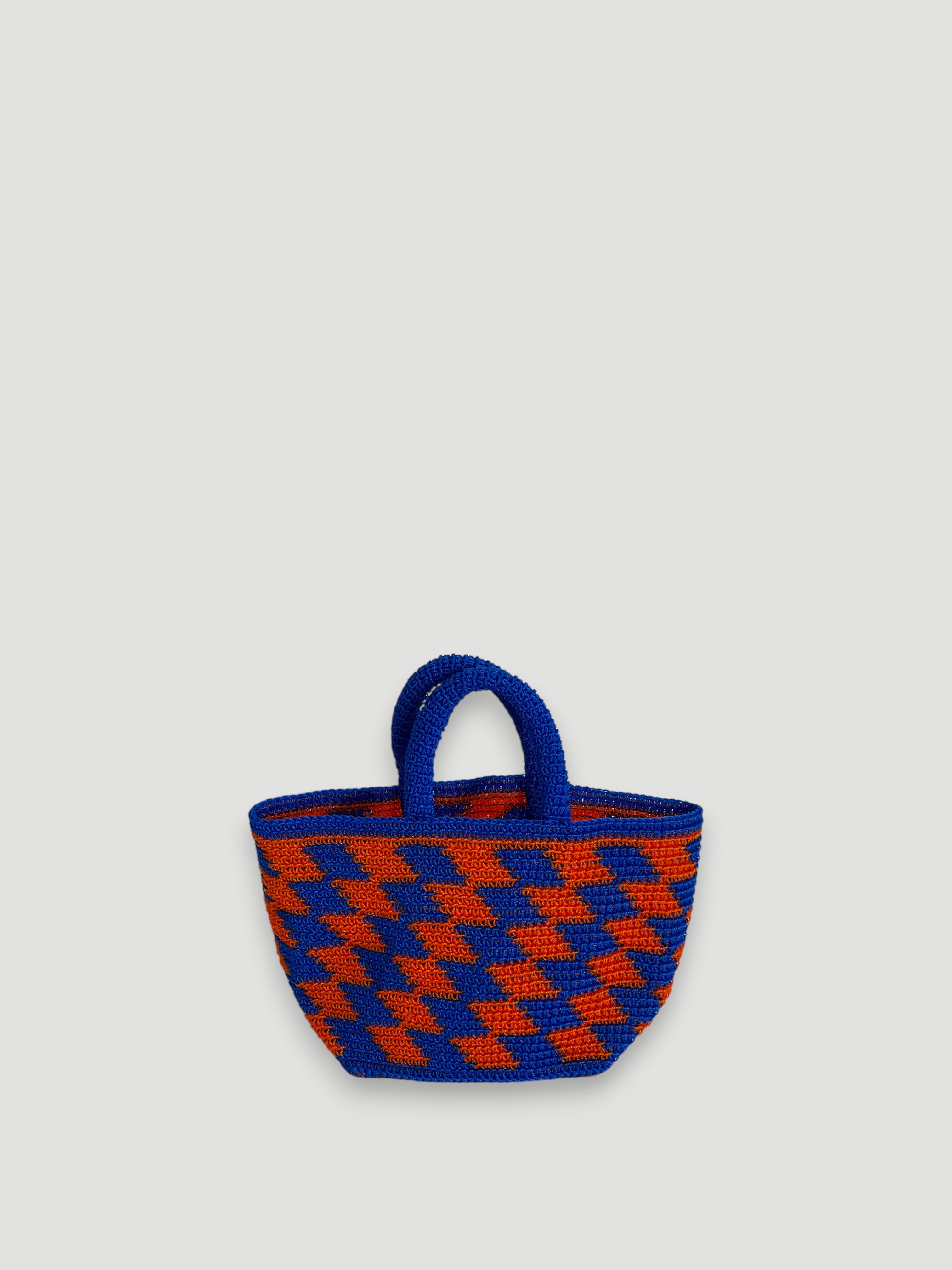 N°13SC - SAC PANIER CROCHET LOSANGE S - PETIT - orange & bleu foncé