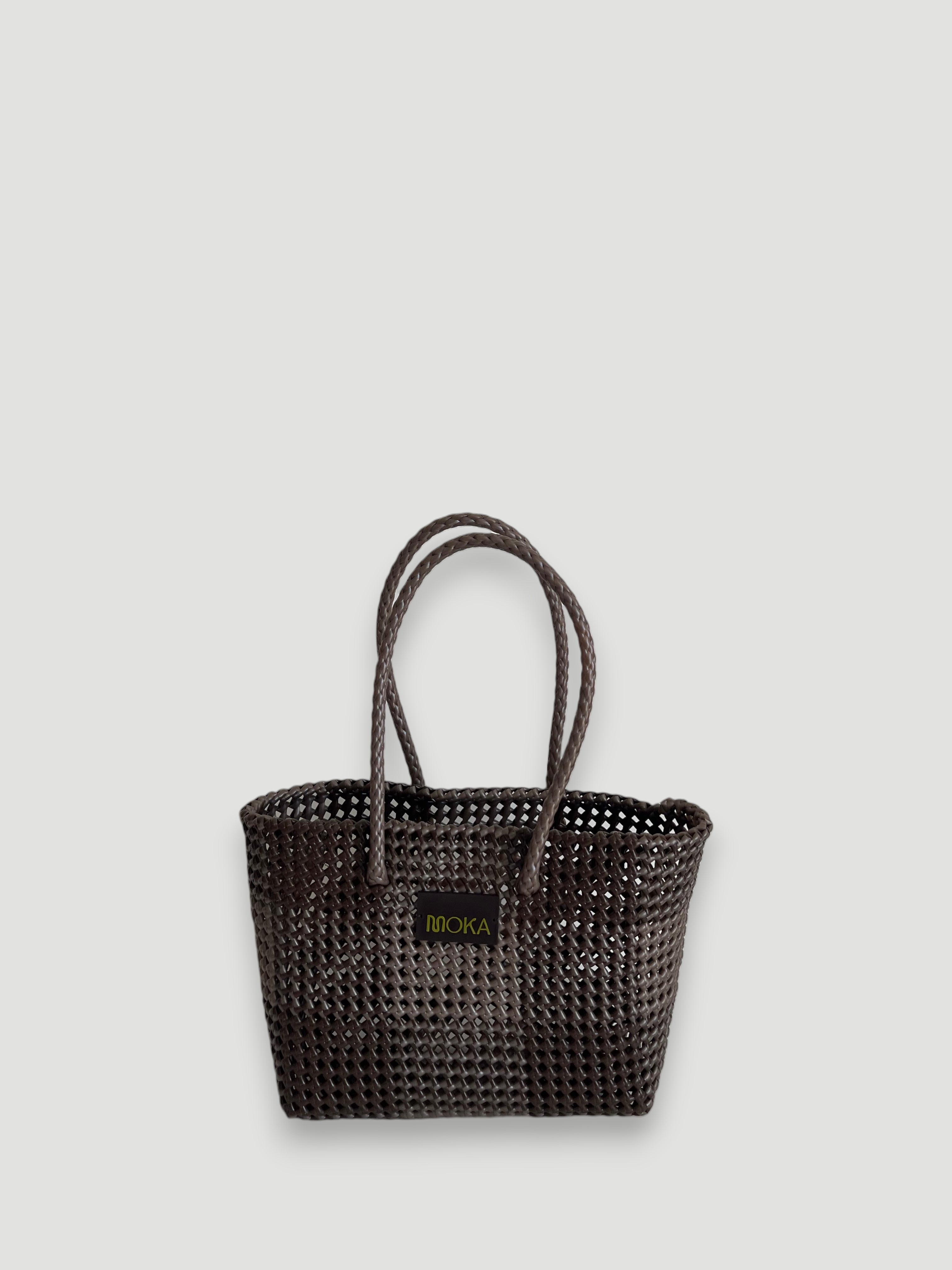 No. 514M - Hand-braided basket bag - medium - brown &amp; metallic brown