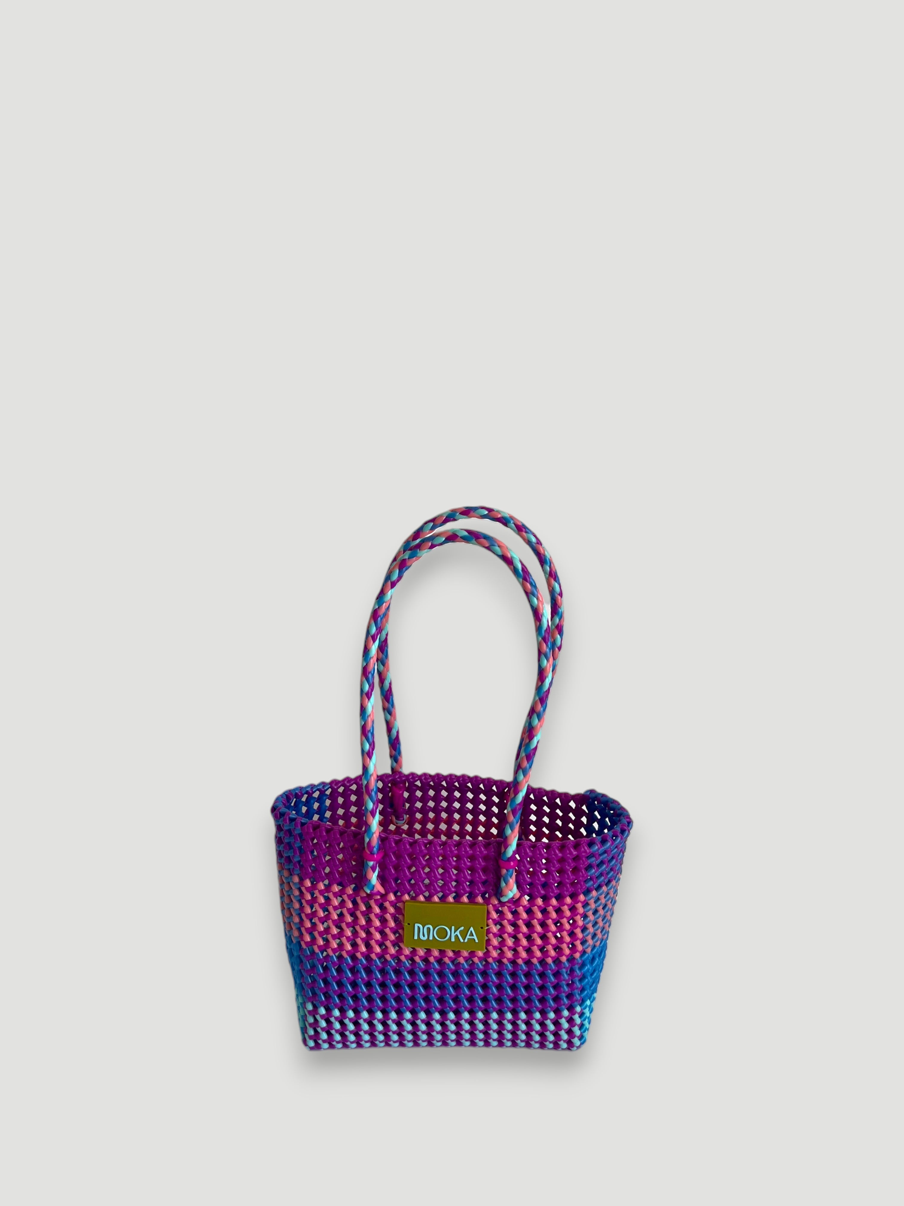 N°523S - SAC PANIER TRESSÉ MAIN - PETIT - multicolors