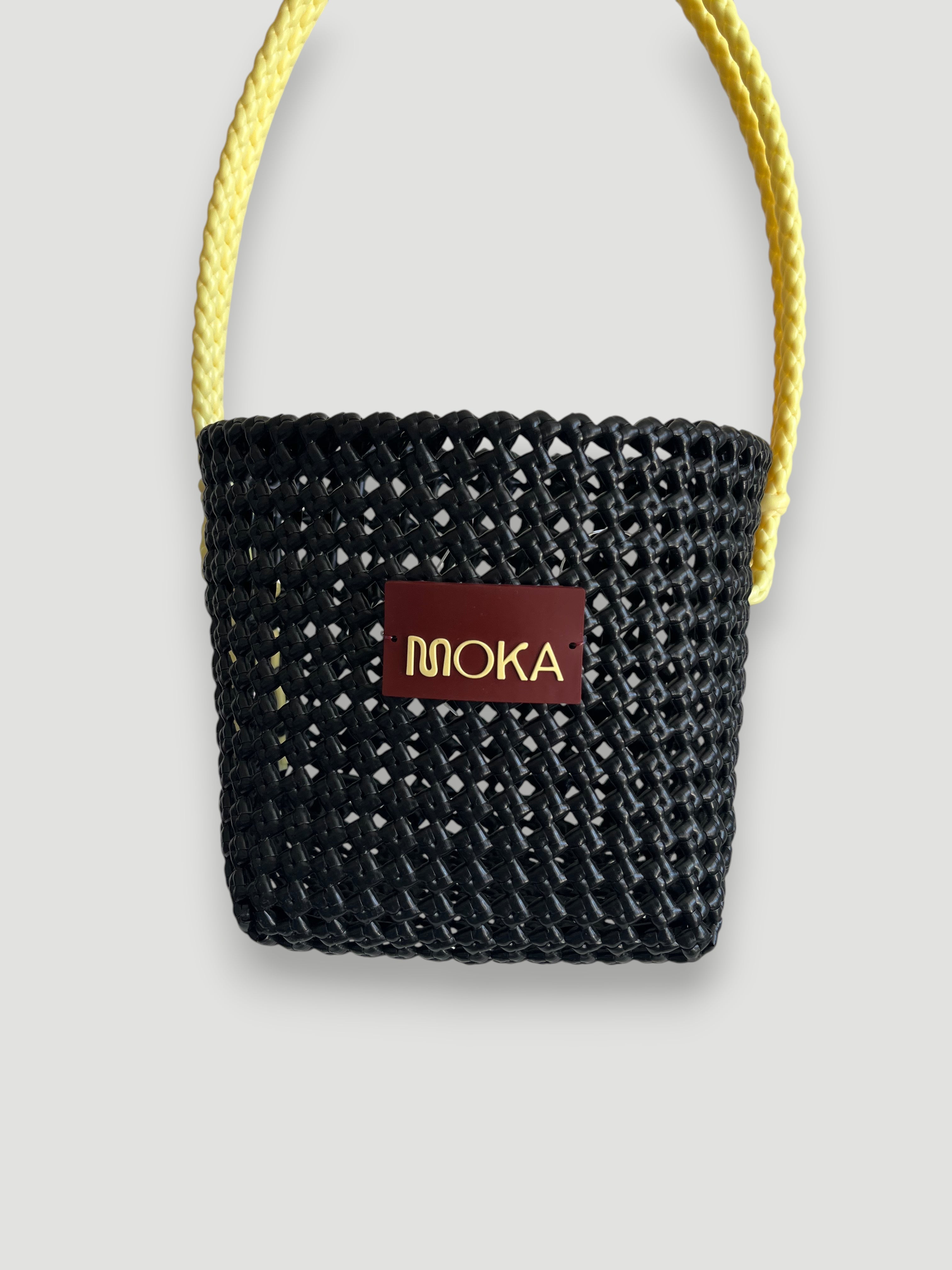 N°35SE - HAND-WOVEN BASKET BAG - BUCKET - black & cream