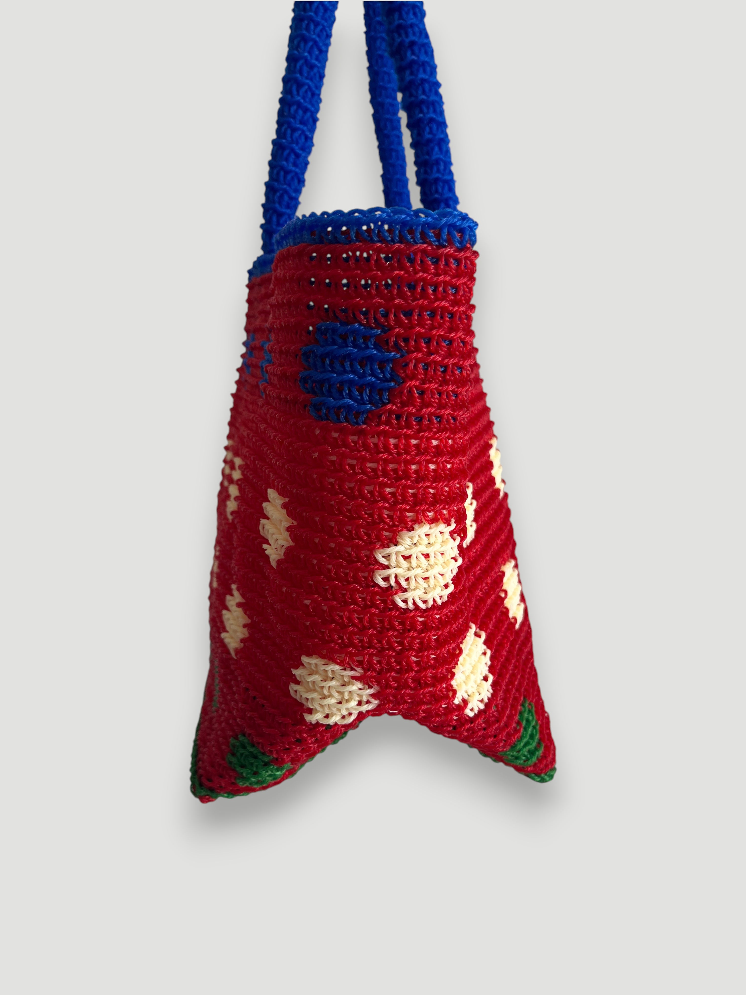 N°31SC - SAC PANIER CROCHET POIS L - GRAND - ROUGE