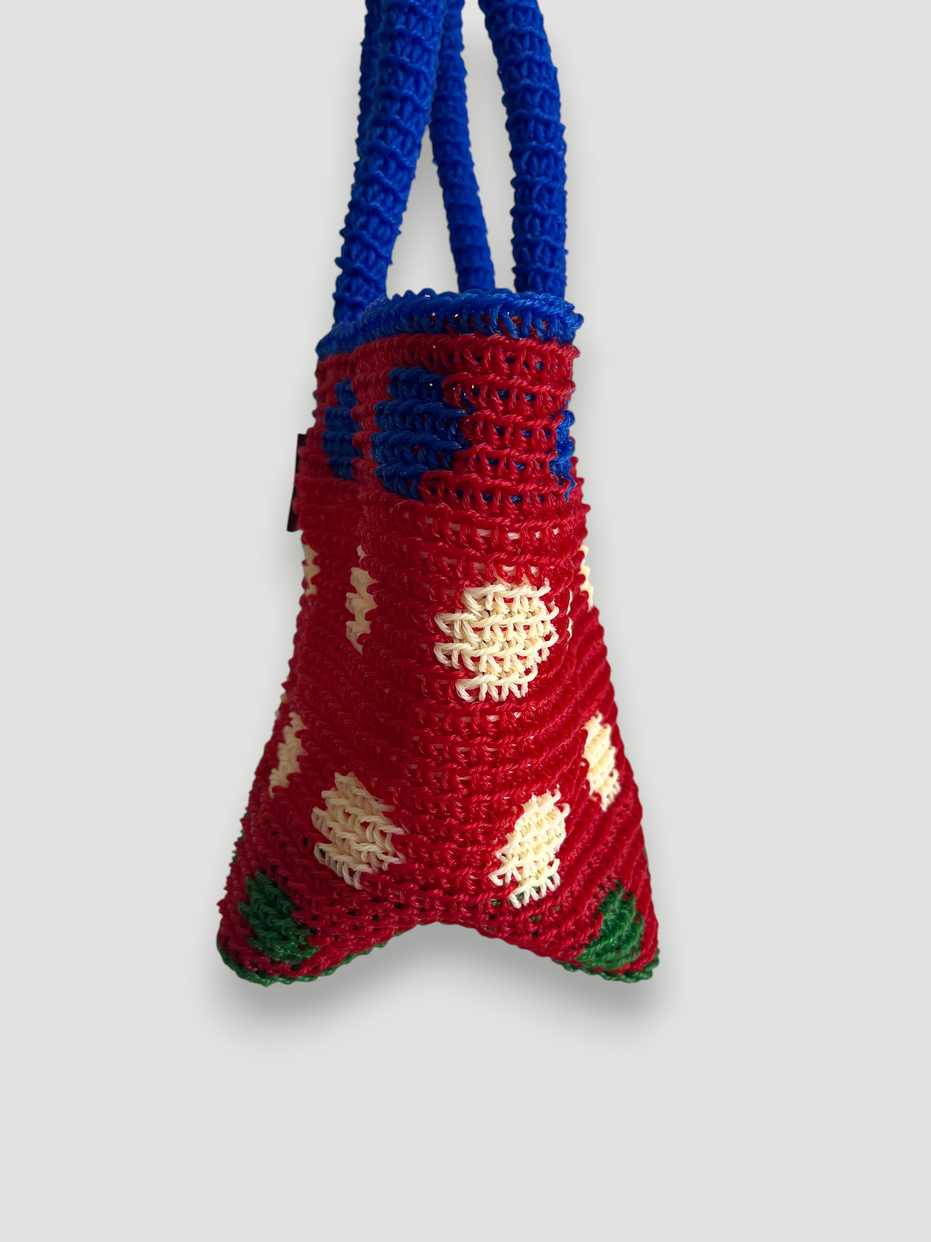 N°31SC - SAC PANIER CROCHET POIS S - PETIT - ROUGE