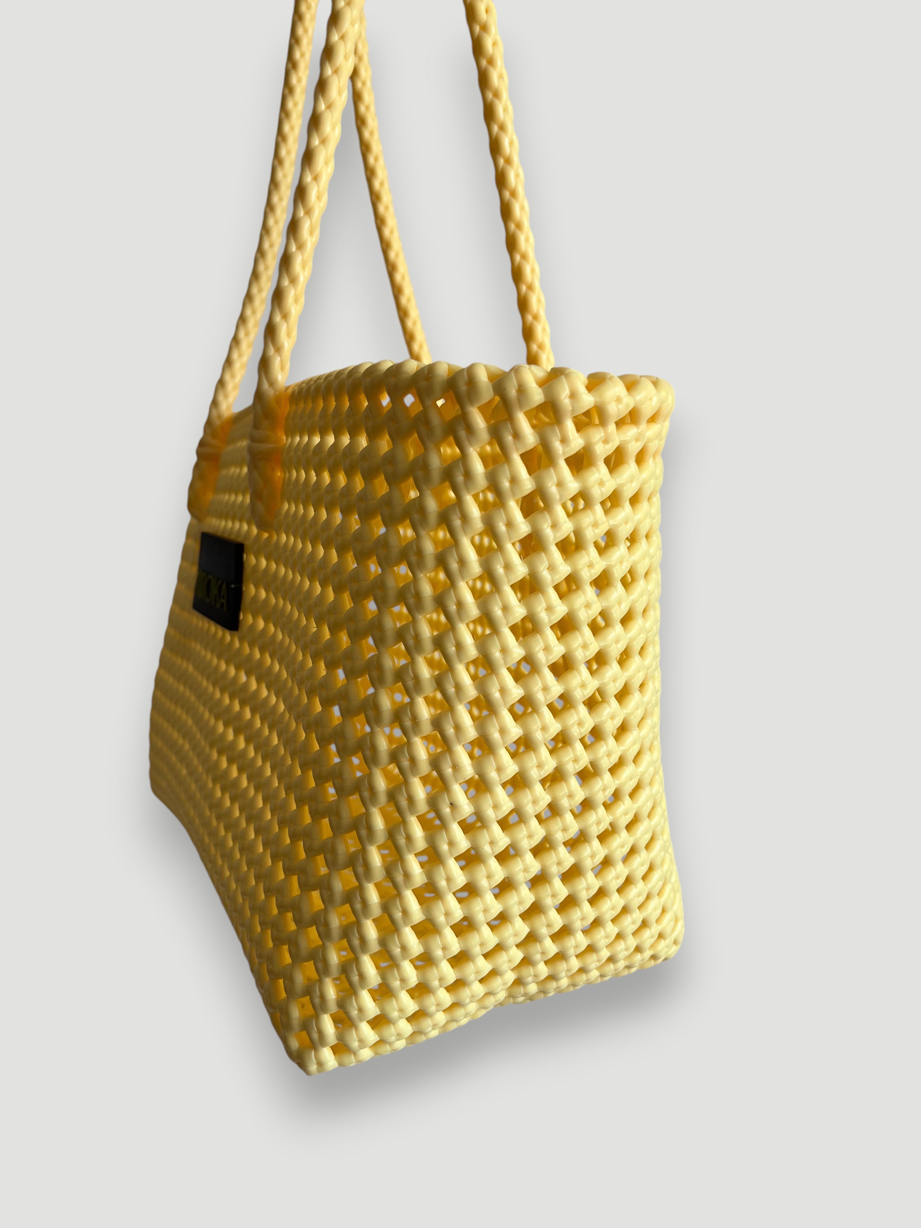 No. 347M - HAND-WOVEN BASKET BAG - MEDIUM - cream