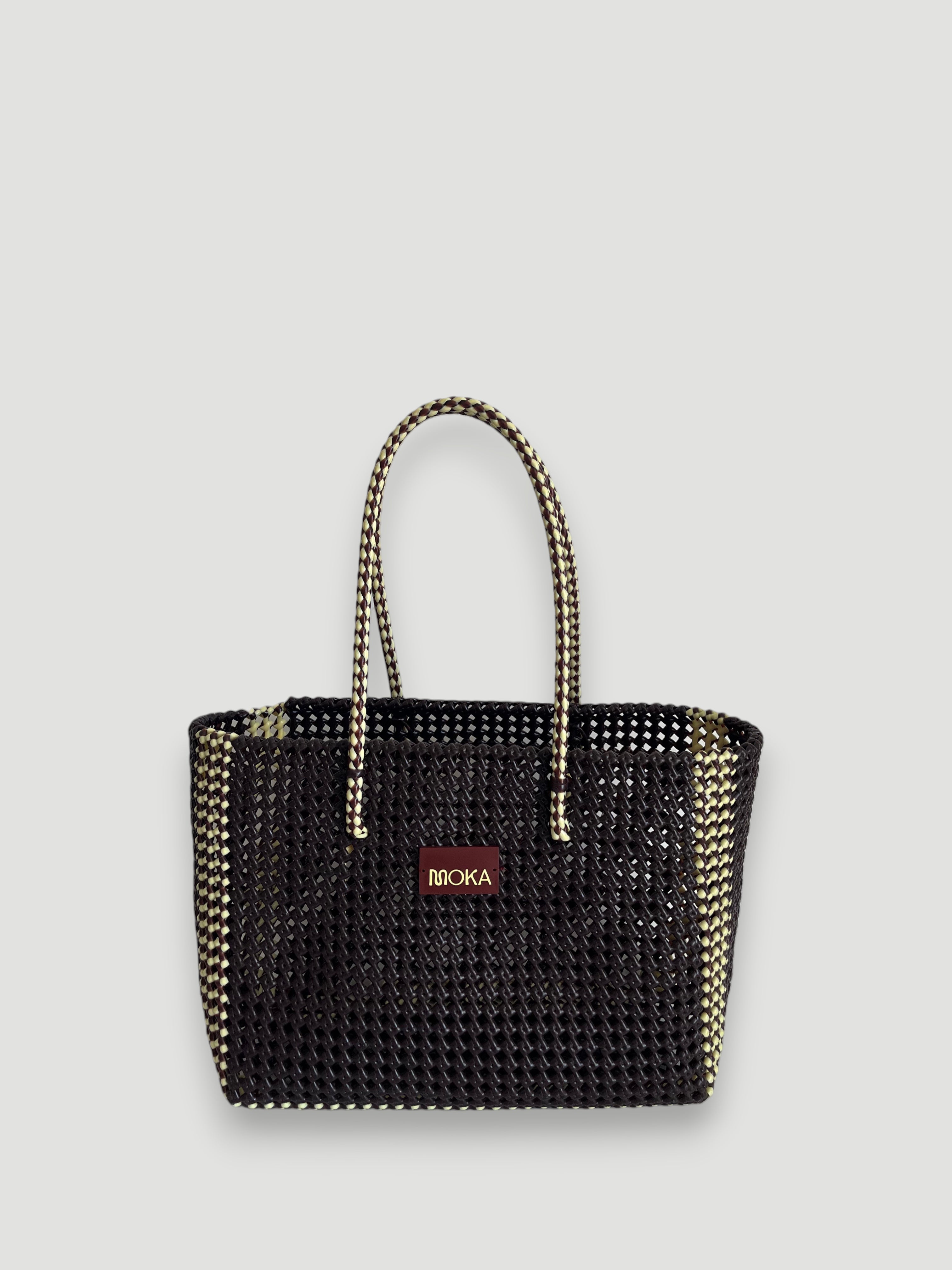 N°181L - SAC PANIER TRESSÉ MAIN - GRAND - marron & crème