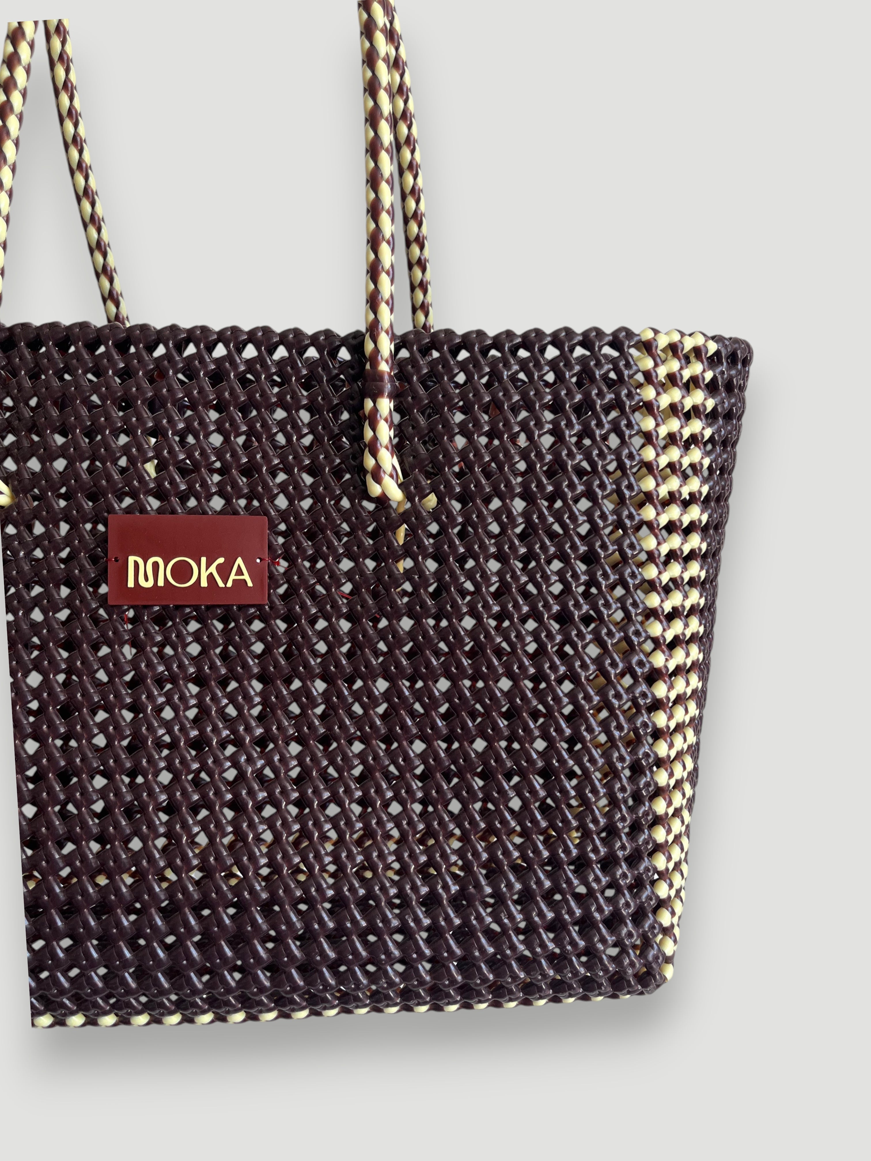 N°181L - SAC PANIER TRESSÉ MAIN - GRAND - marron & crème